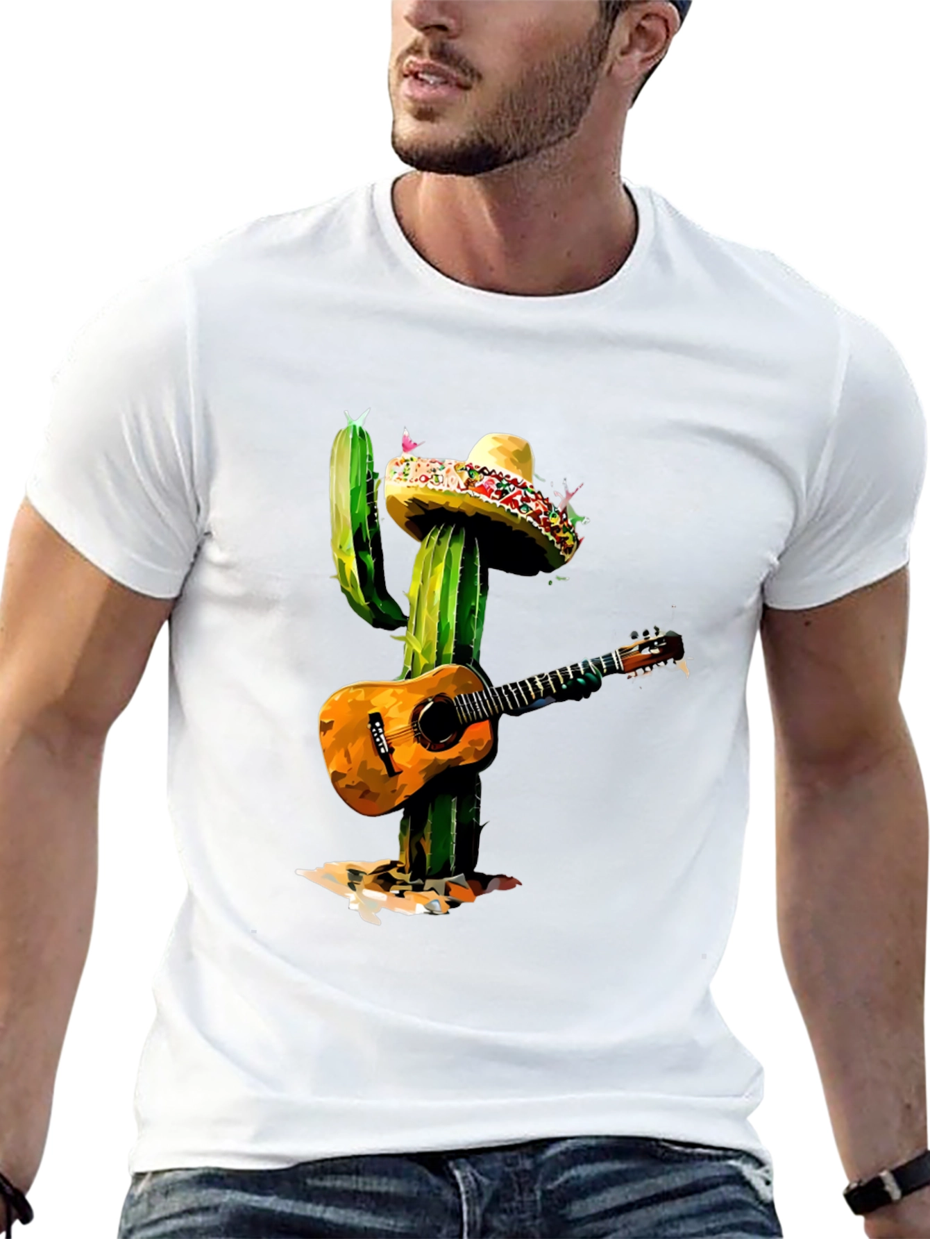 Black Cactus Mariachi T-Shirt - Guitar Playing Desert Plant Tee view 13
