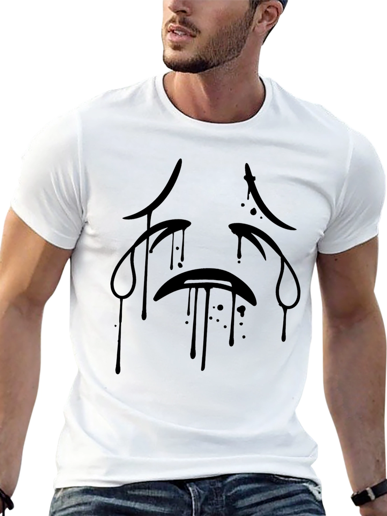 Black Sad Face Graphic Print T-Shirt - Men's Black Tee view 13