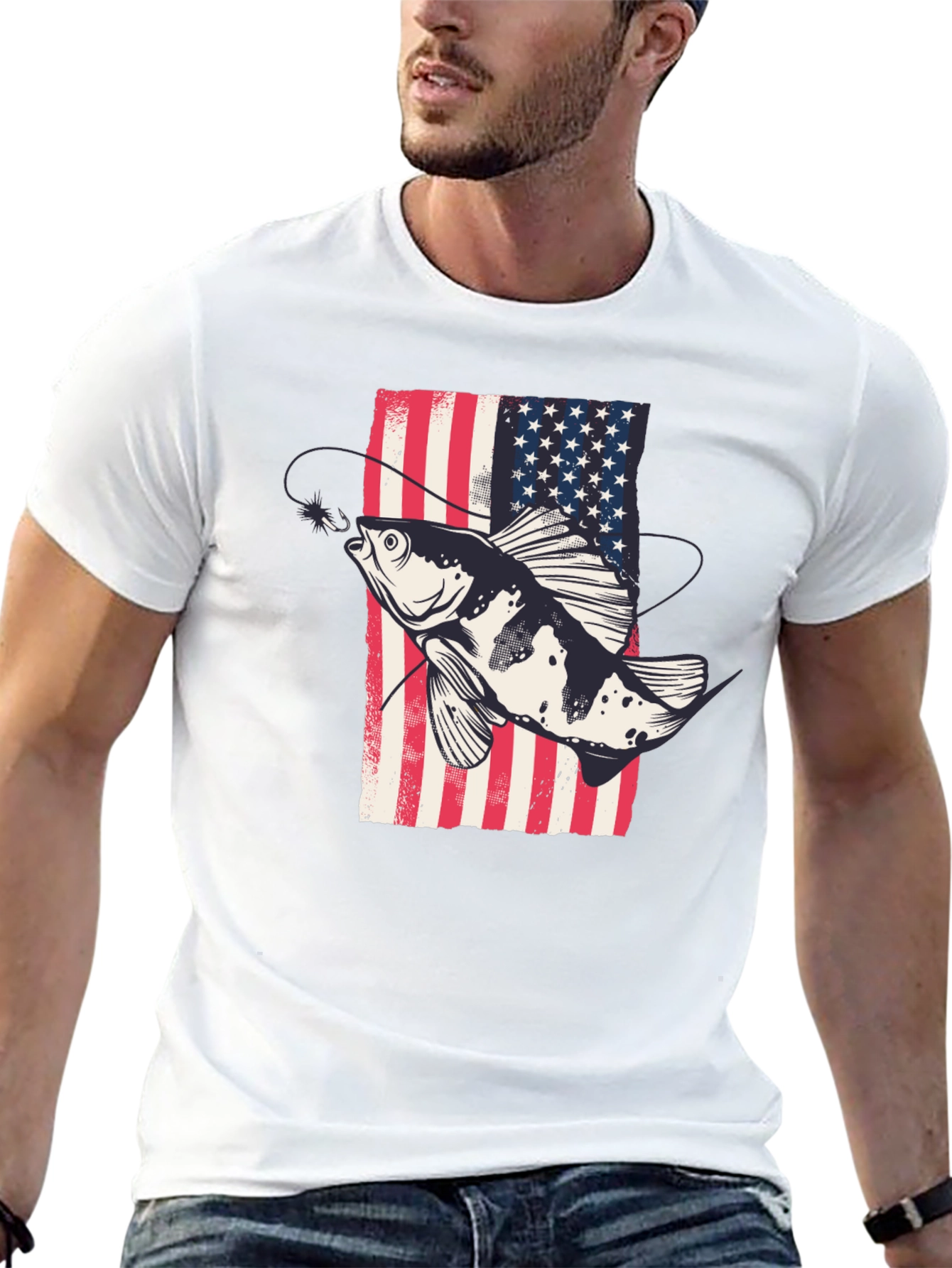 Black American Flag Fish Graphic Tee - Patriotic Angler Shirt view 13