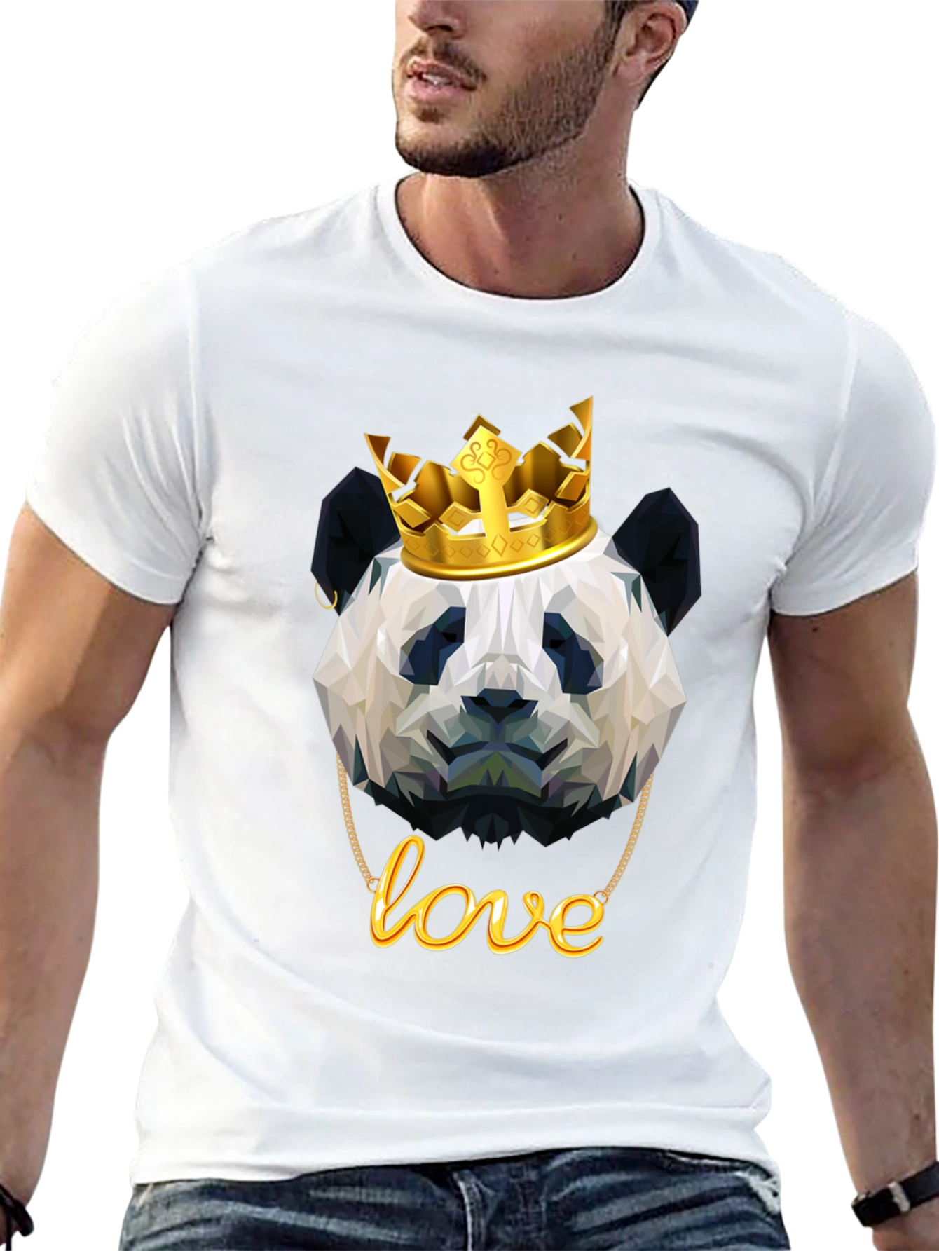 Black Panda King T-Shirt - Geometric Design view 13