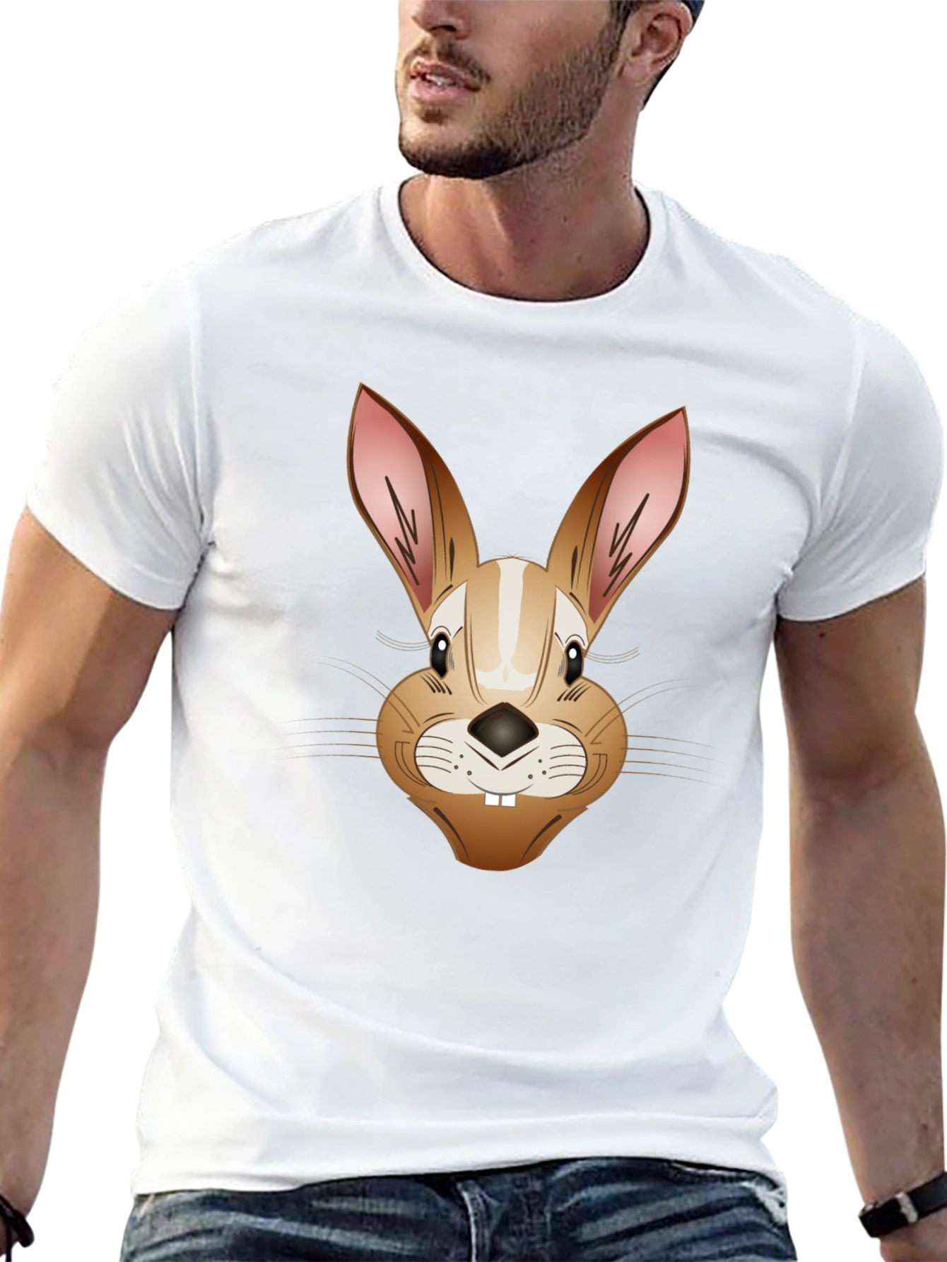 Funny Rabbit Face T-Shirt - Men's Black Tee - 13
