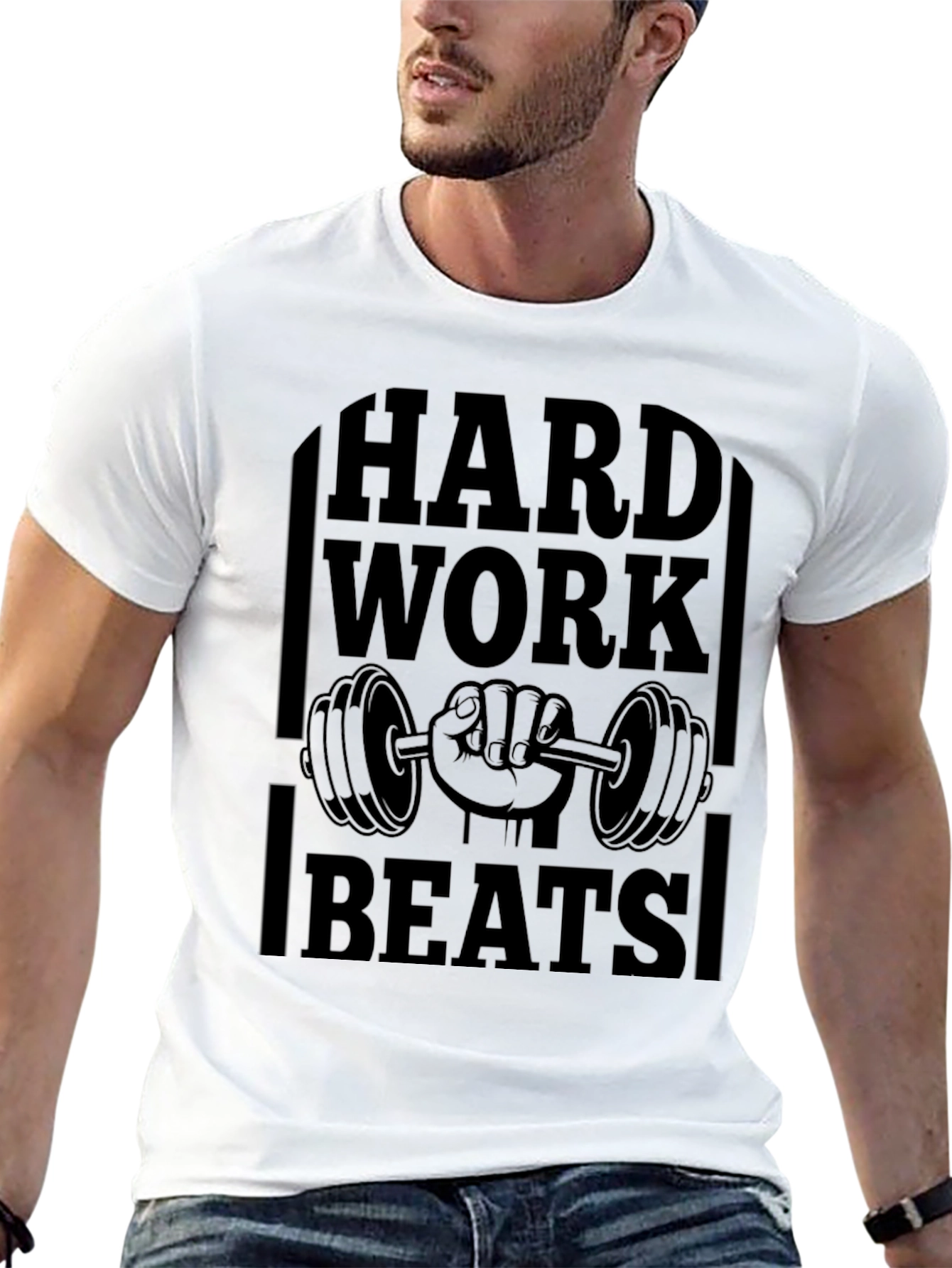 Black Hard Work Beats All Gym T-Shirt view 13