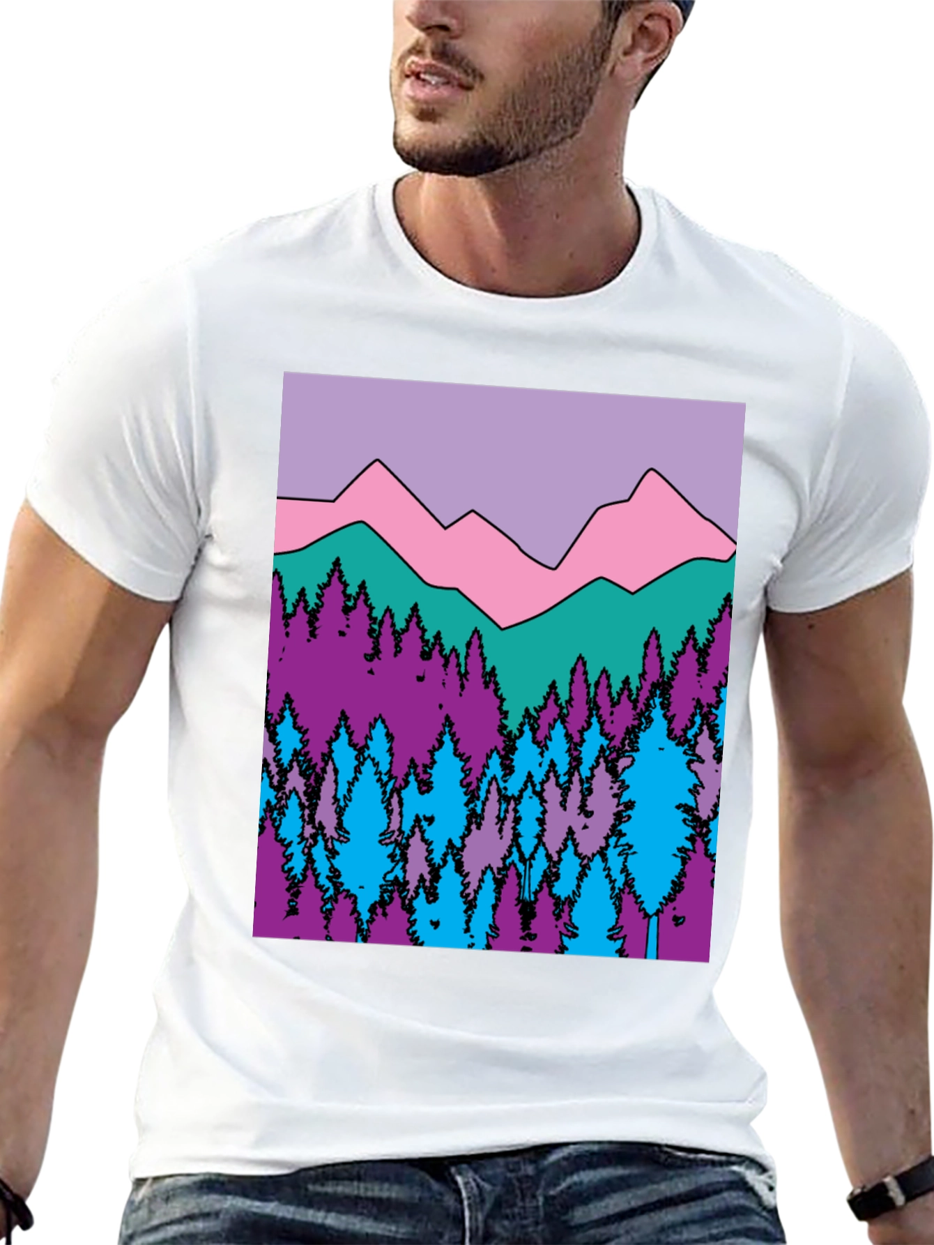 Black Mountains & Trees Graphic T-Shirt - Colorful Nature Design view 13