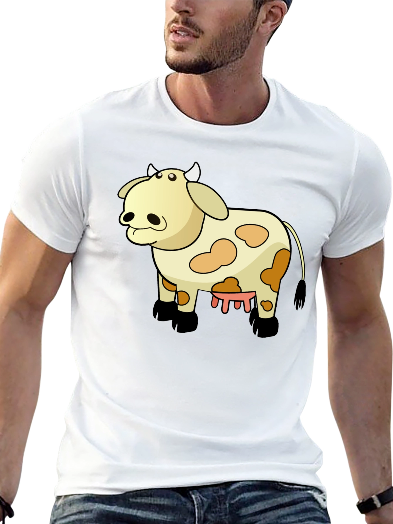 Black Funny Cow Cartoon Black T-Shirt view 13