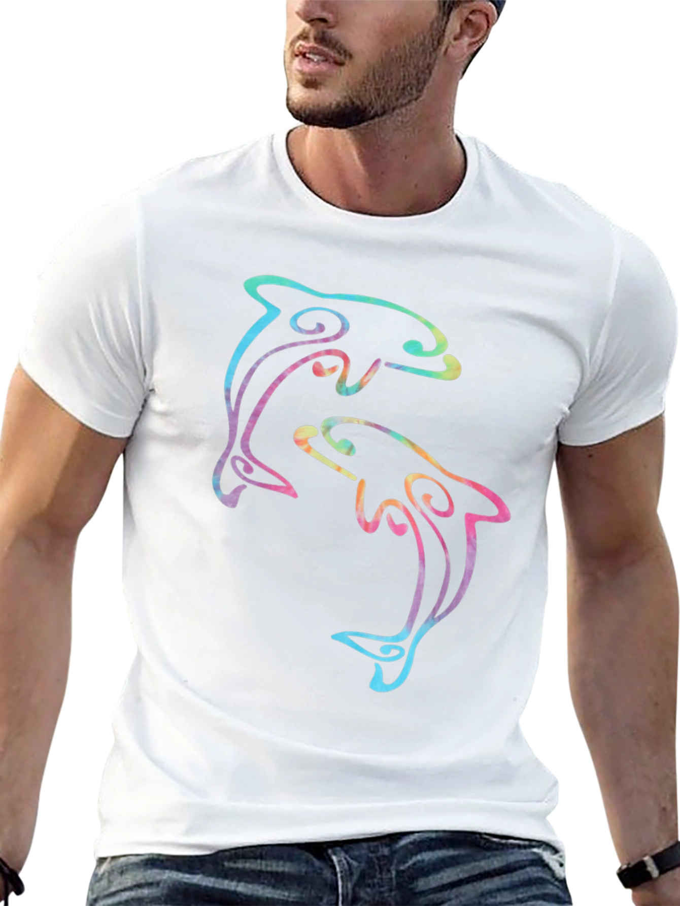 Black Dolphin Duo Black T-Shirt - Colorful Graphic Tee view 13