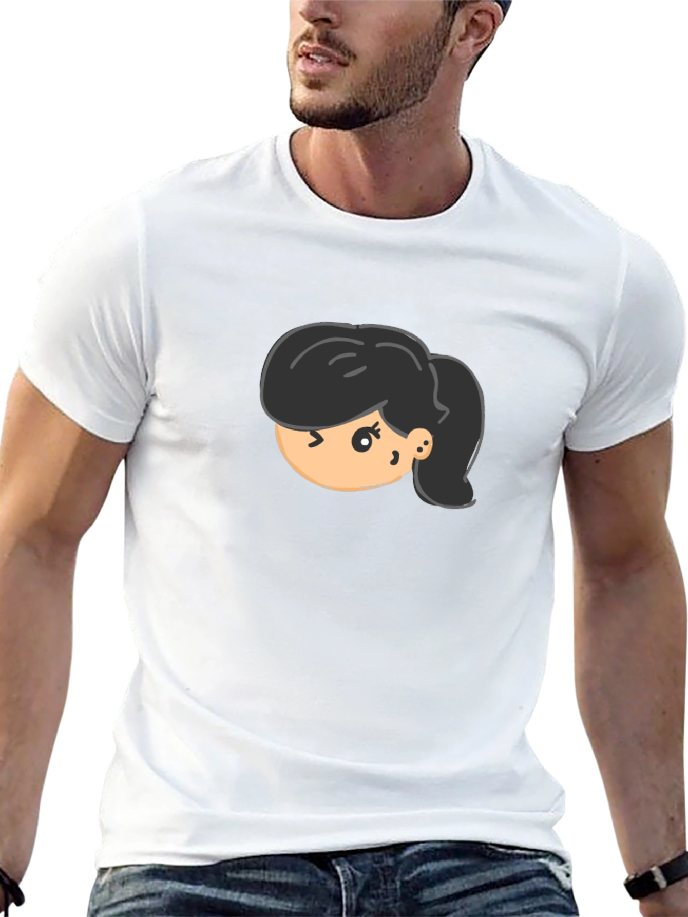 Black Cartoon Girl Graphic Tee - Unisex Black T-Shirt view 13
