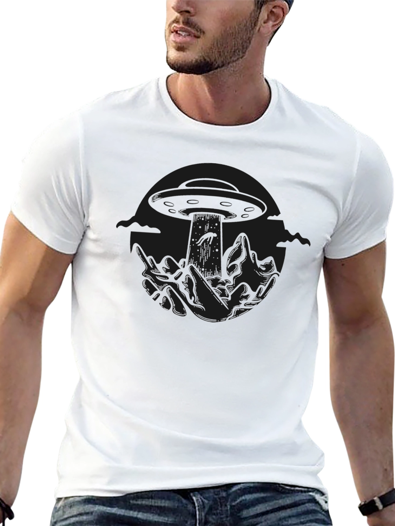Black UFO Graphic Tee - Men's Short Sleeve Crew Neck T-Shirt view 13