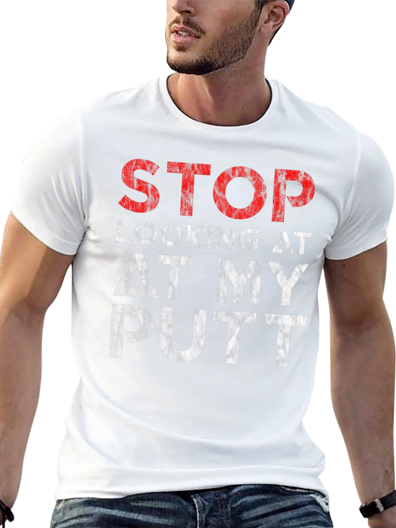 Black Stop Looking At My Putt Graphic T-Shirt view 13