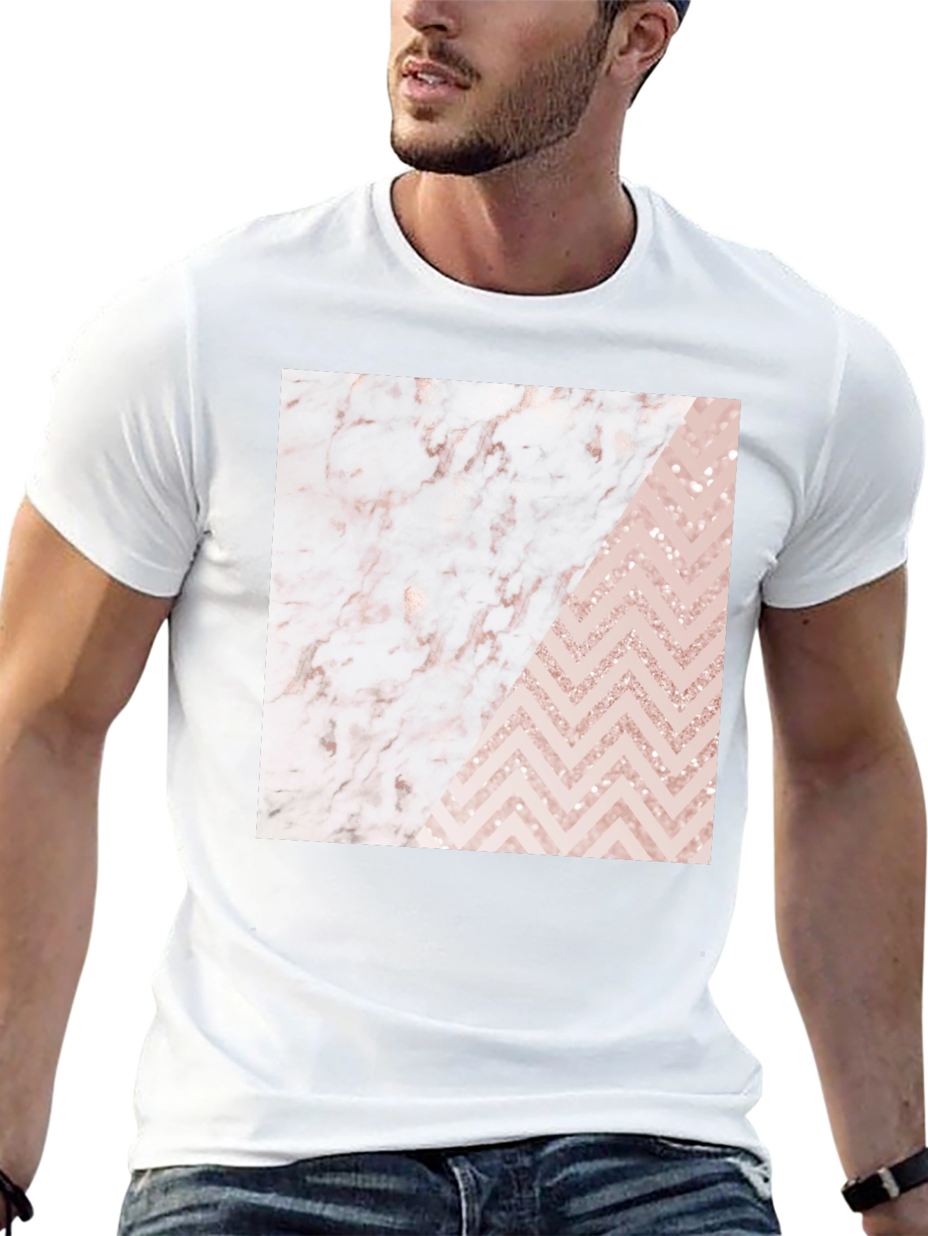 Black Modern Marble & Chevron Graphic T-Shirt view 13