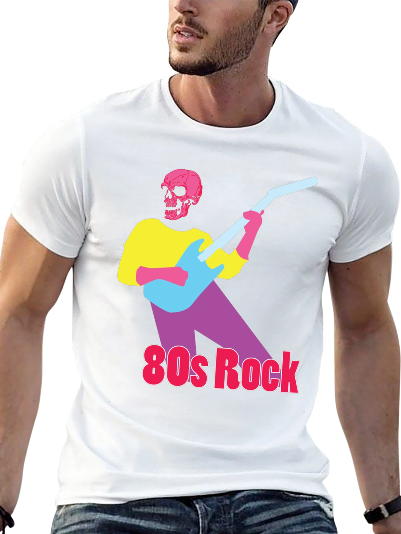 Black 80s Rock Skeleton Guitarist Graphic Tee view 13