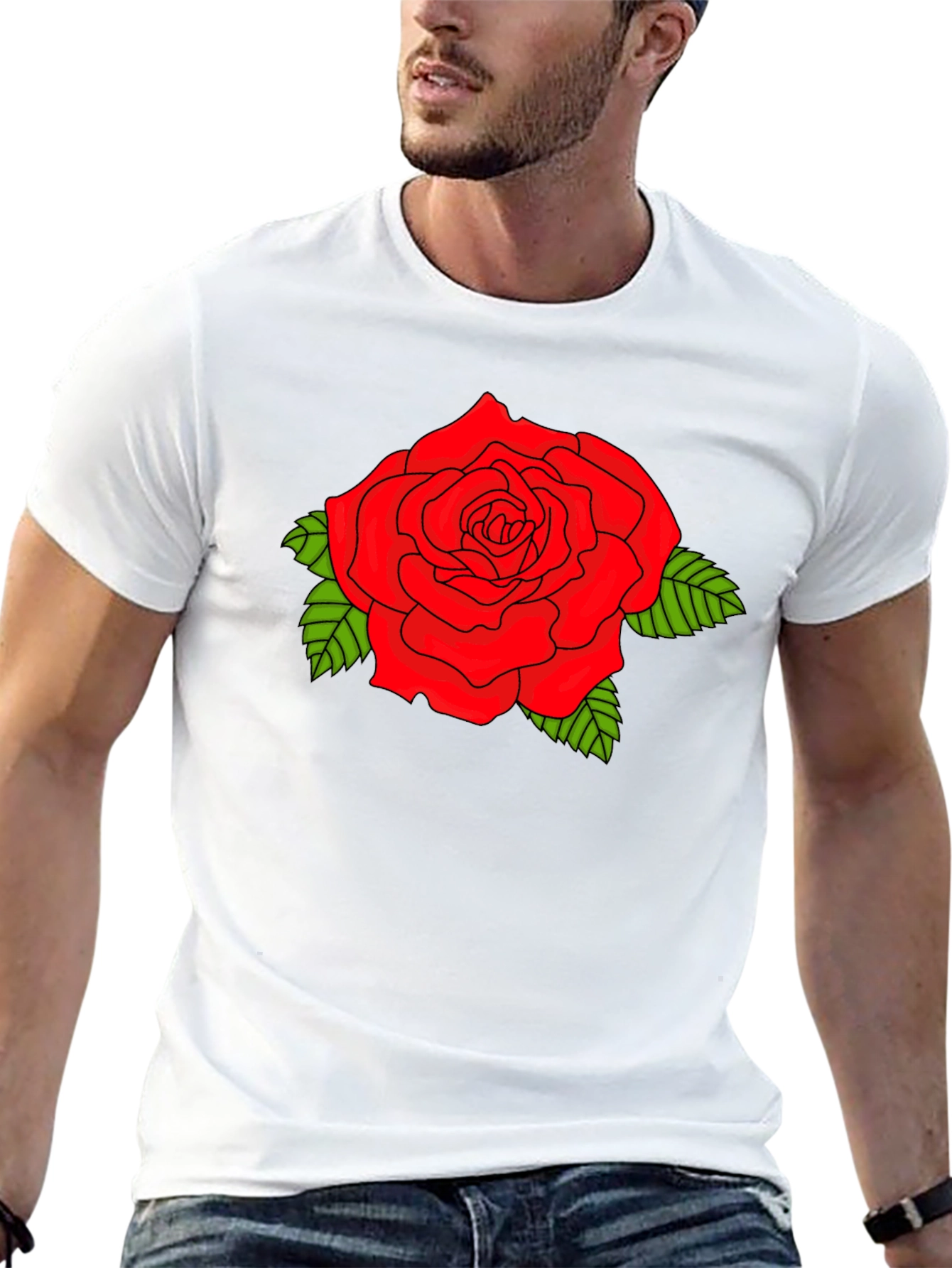 Black Bold Red Rose Graphic Black T-Shirt view 13