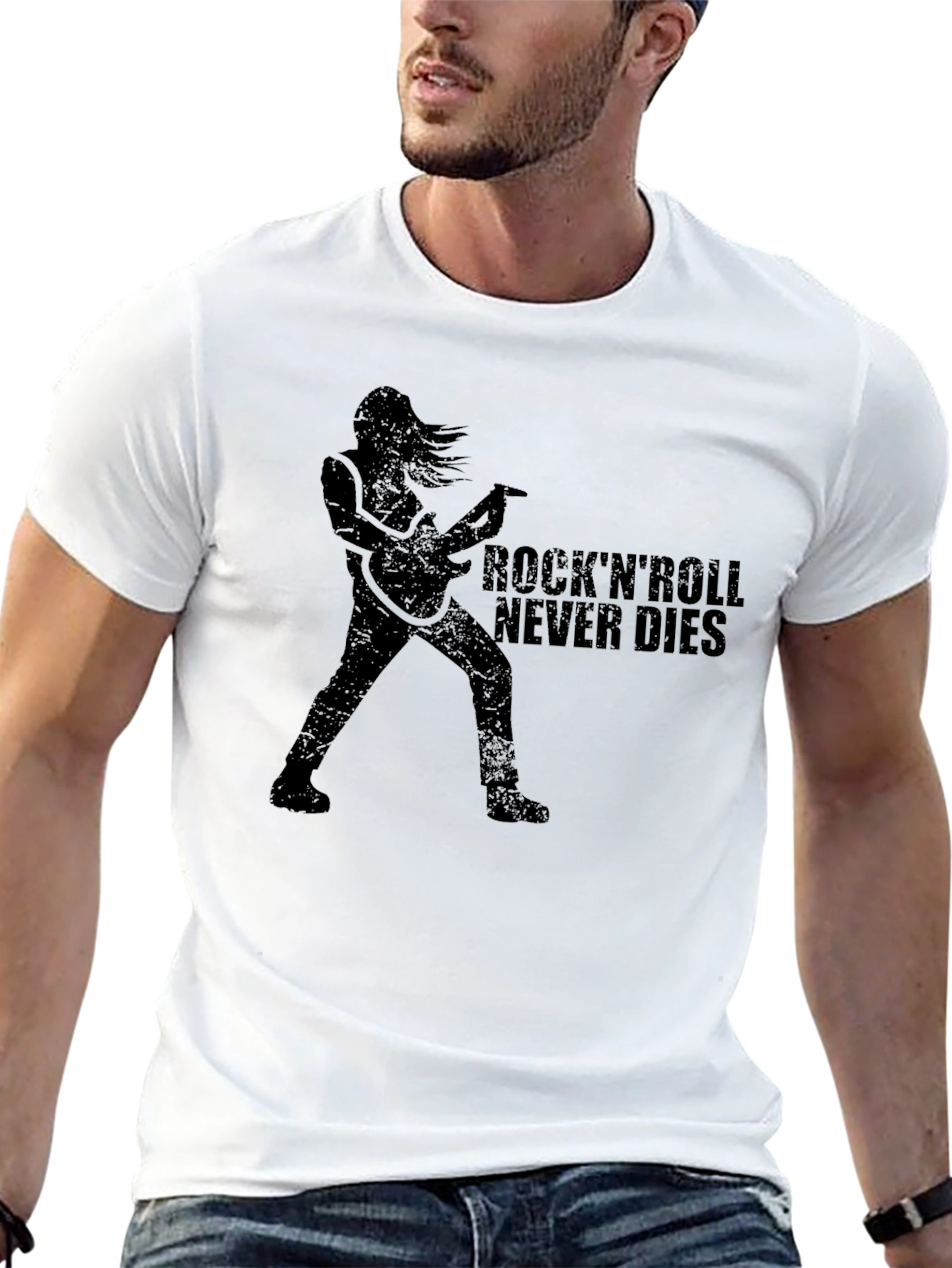 Black Rock'n'Roll Never Dies T-Shirt - Black Graphic Tee view 13