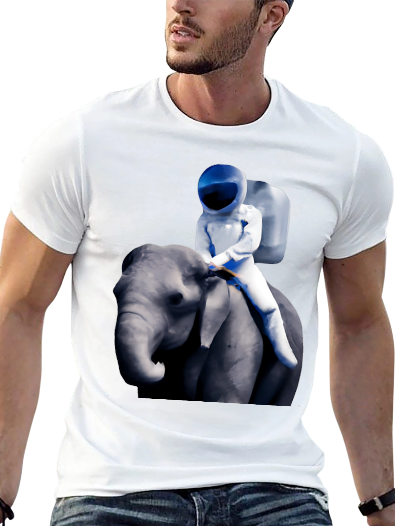 Black Astronaut Riding Elephant Graphic T-Shirt view 13