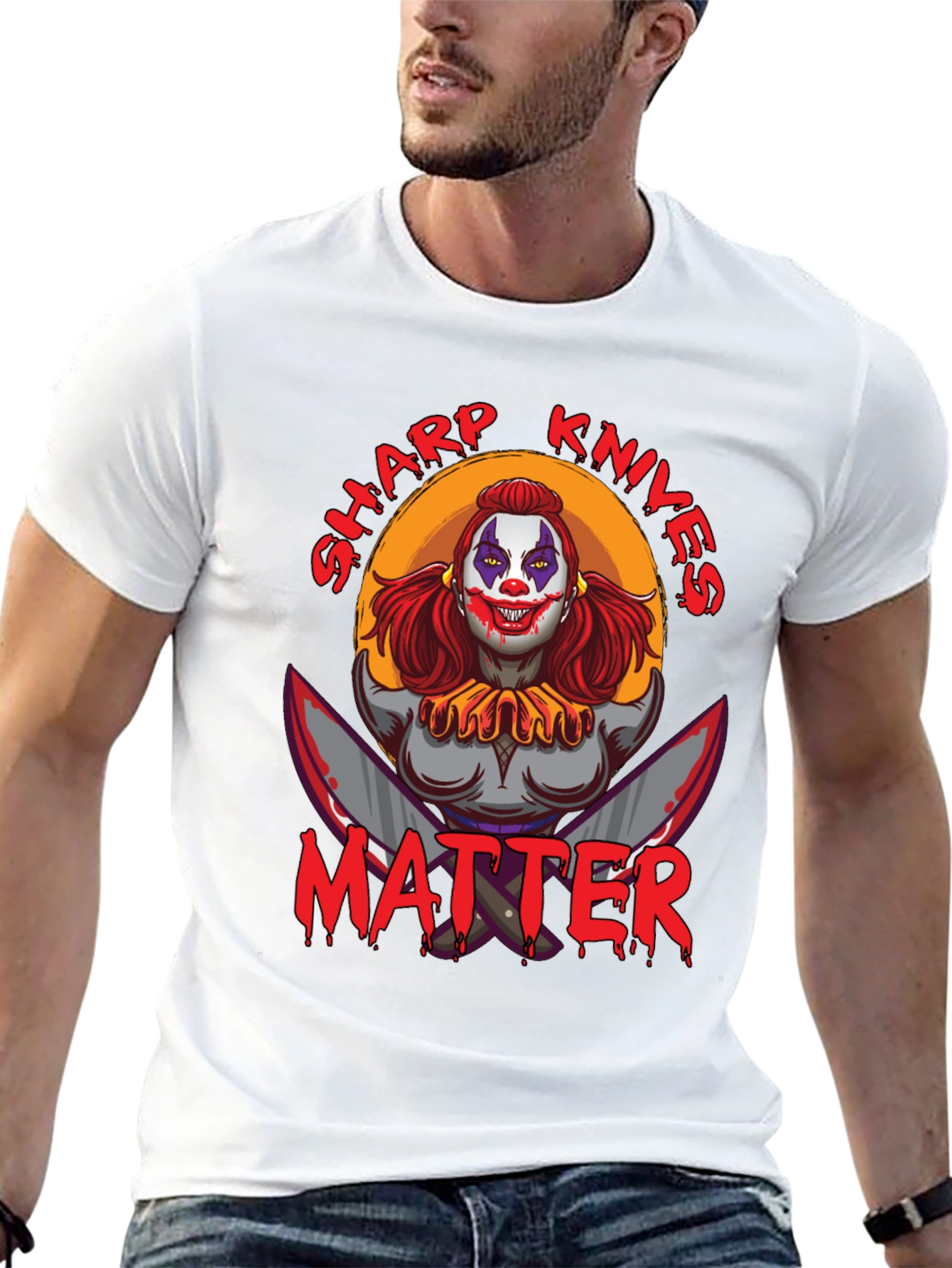 Black Sharp Knives Matter Graphic T-Shirt - Horror Clown Tee view 13