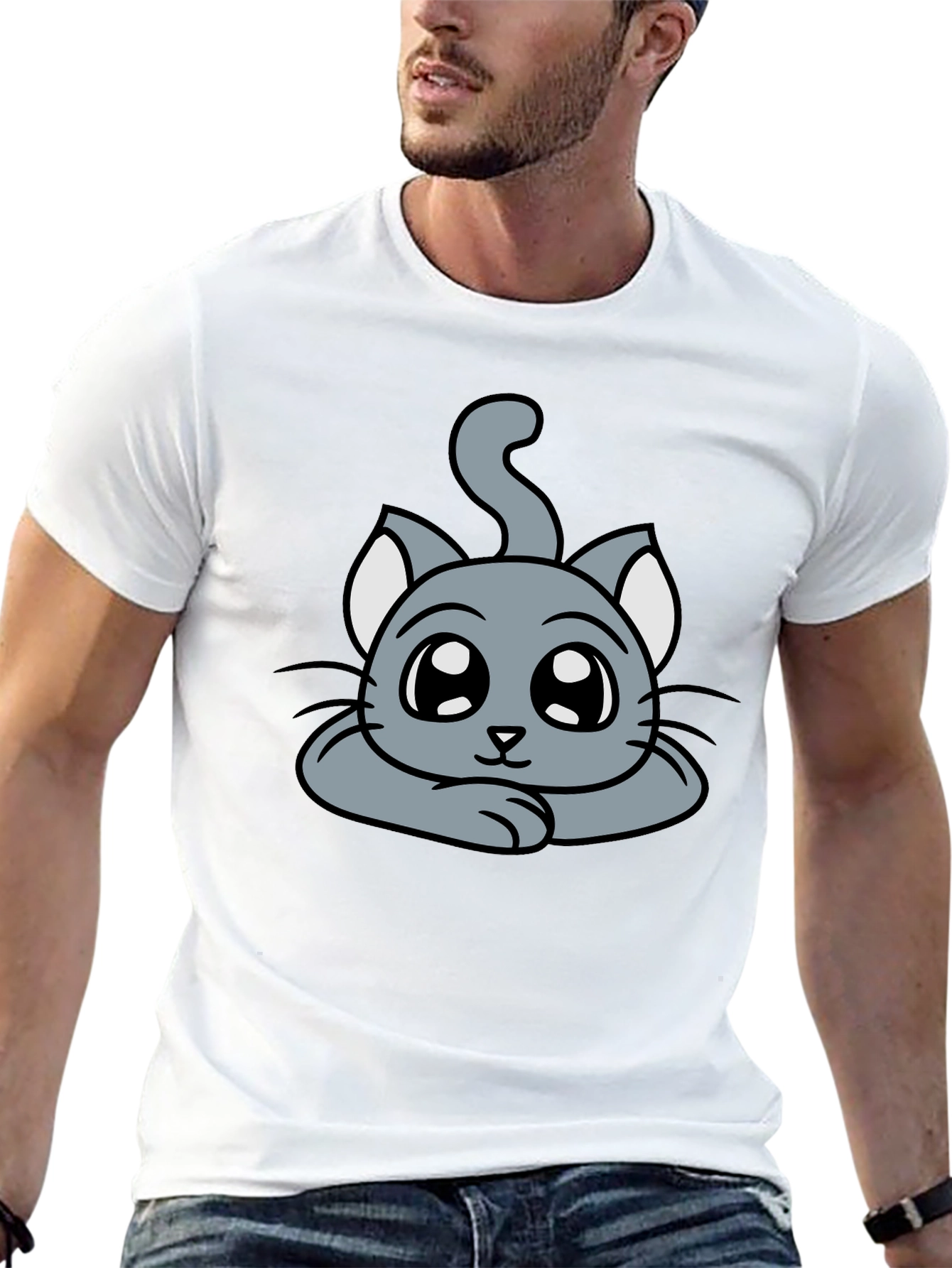 Black Cute Cartoon Cat Graphic T-Shirt - Black view 13