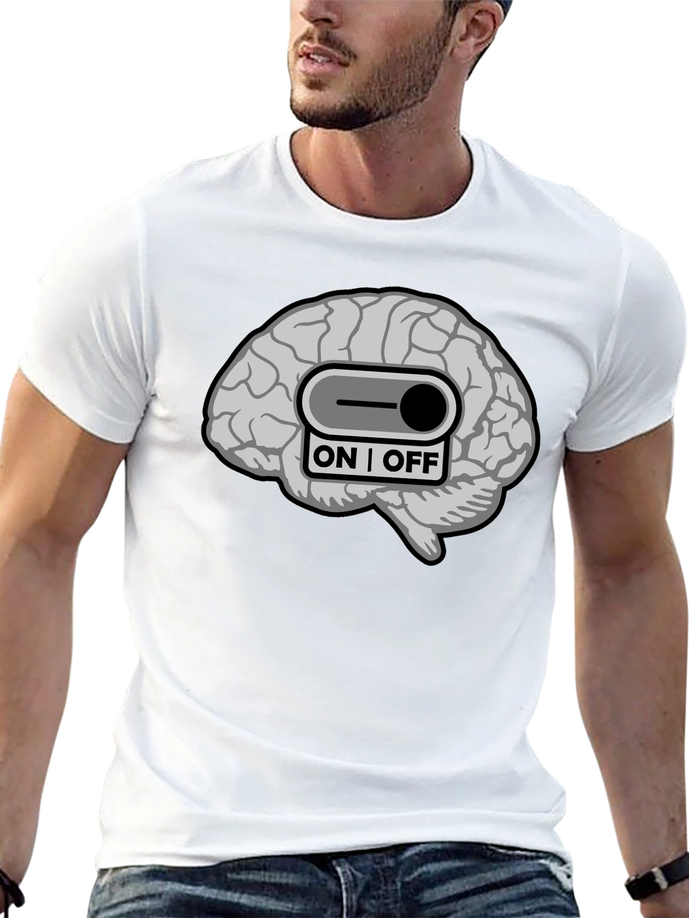 Black Brain On/Off Switch Graphic T-Shirt - Mens view 13