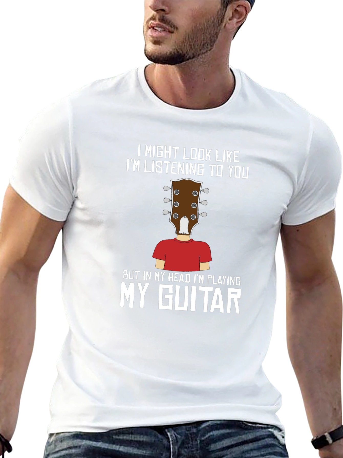 Black I'm Playing My Guitar Funny T-Shirt view 13