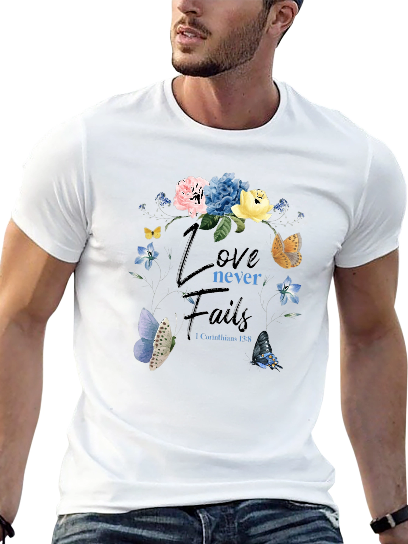 Black Love Never Fails Floral Butterfly T-Shirt view 13