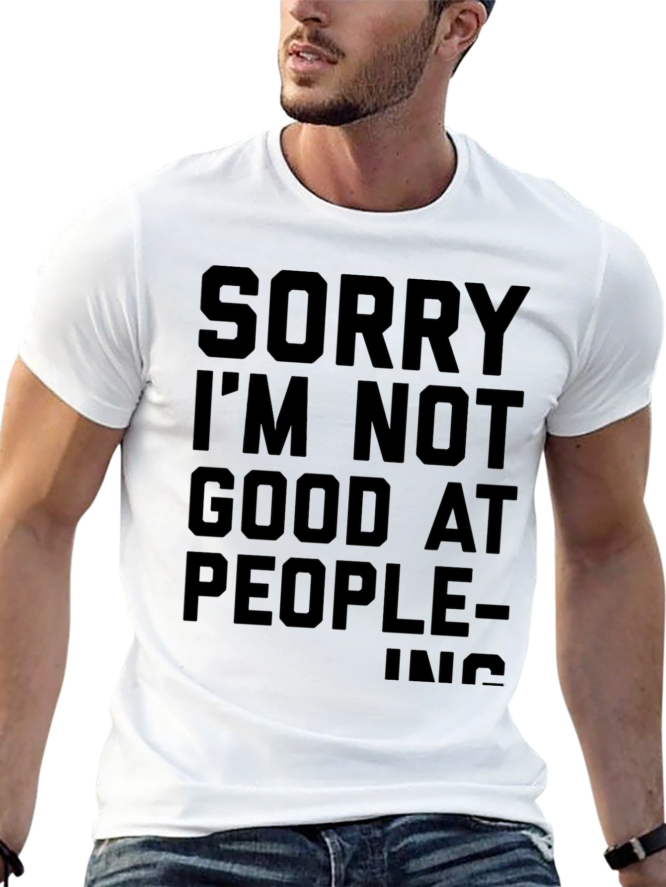 Black Funny "Sorry I'm Not Good at People-ing" Black T-Shirt view 13