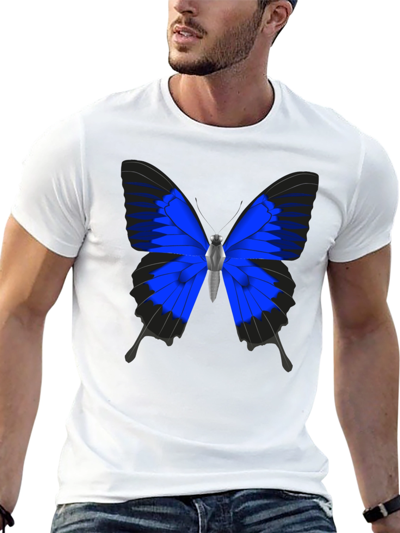 Black Blue Butterfly Graphic Black T-Shirt view 13
