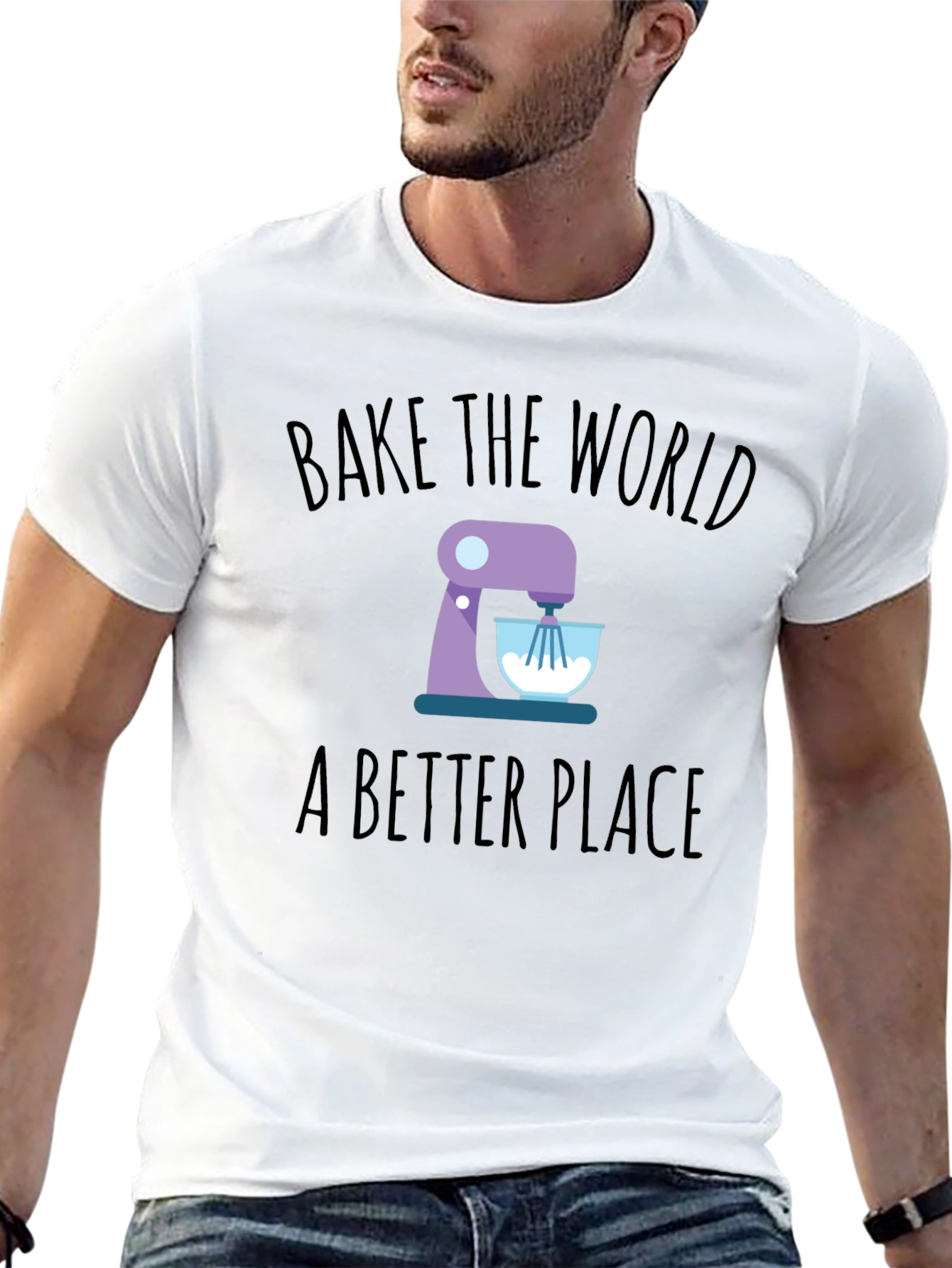 Black Bake the World T-Shirt - Stand Mixer Design view 13