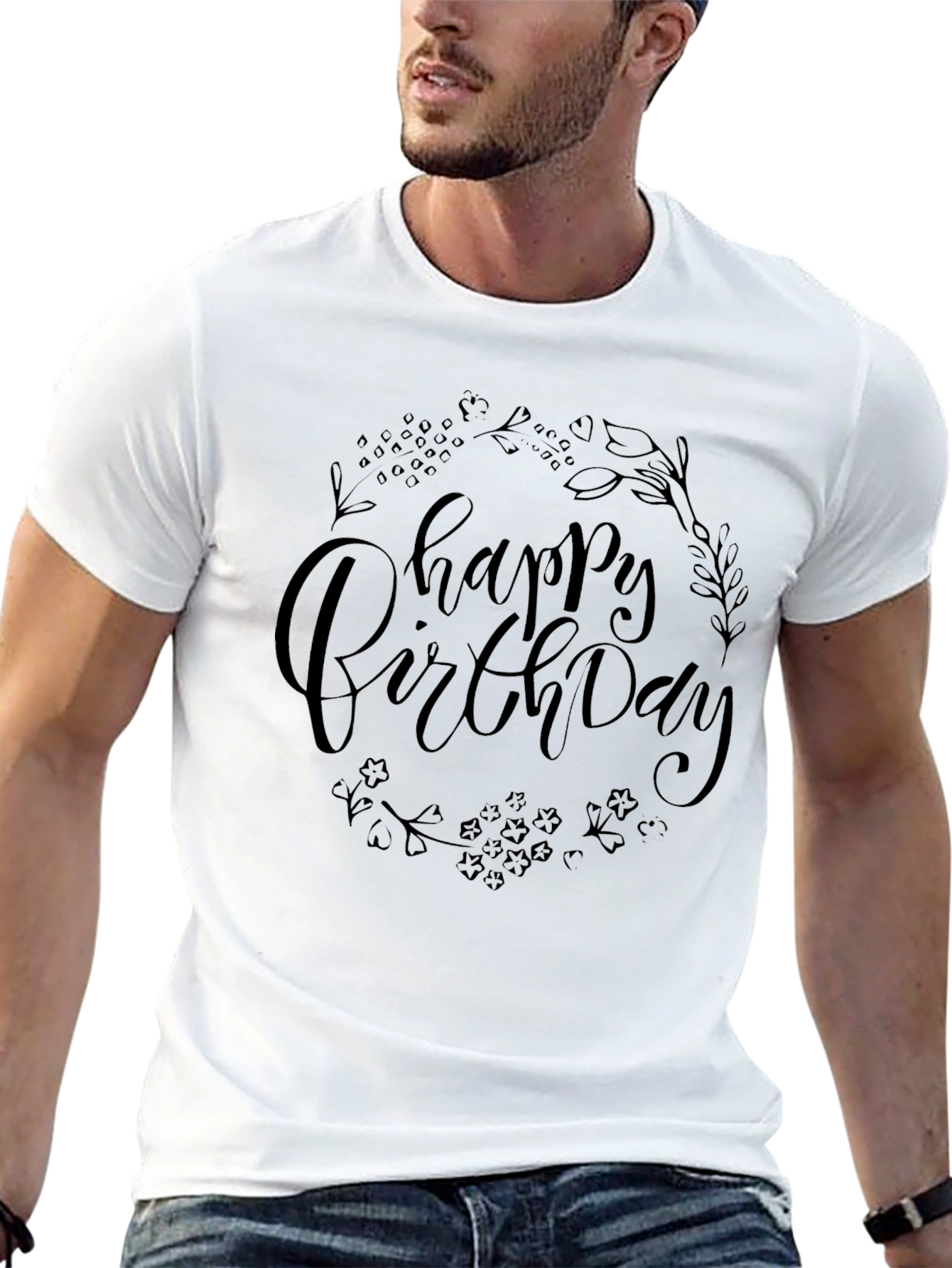 Black Happy Birthday Graphic Print Black T-Shirt view 13