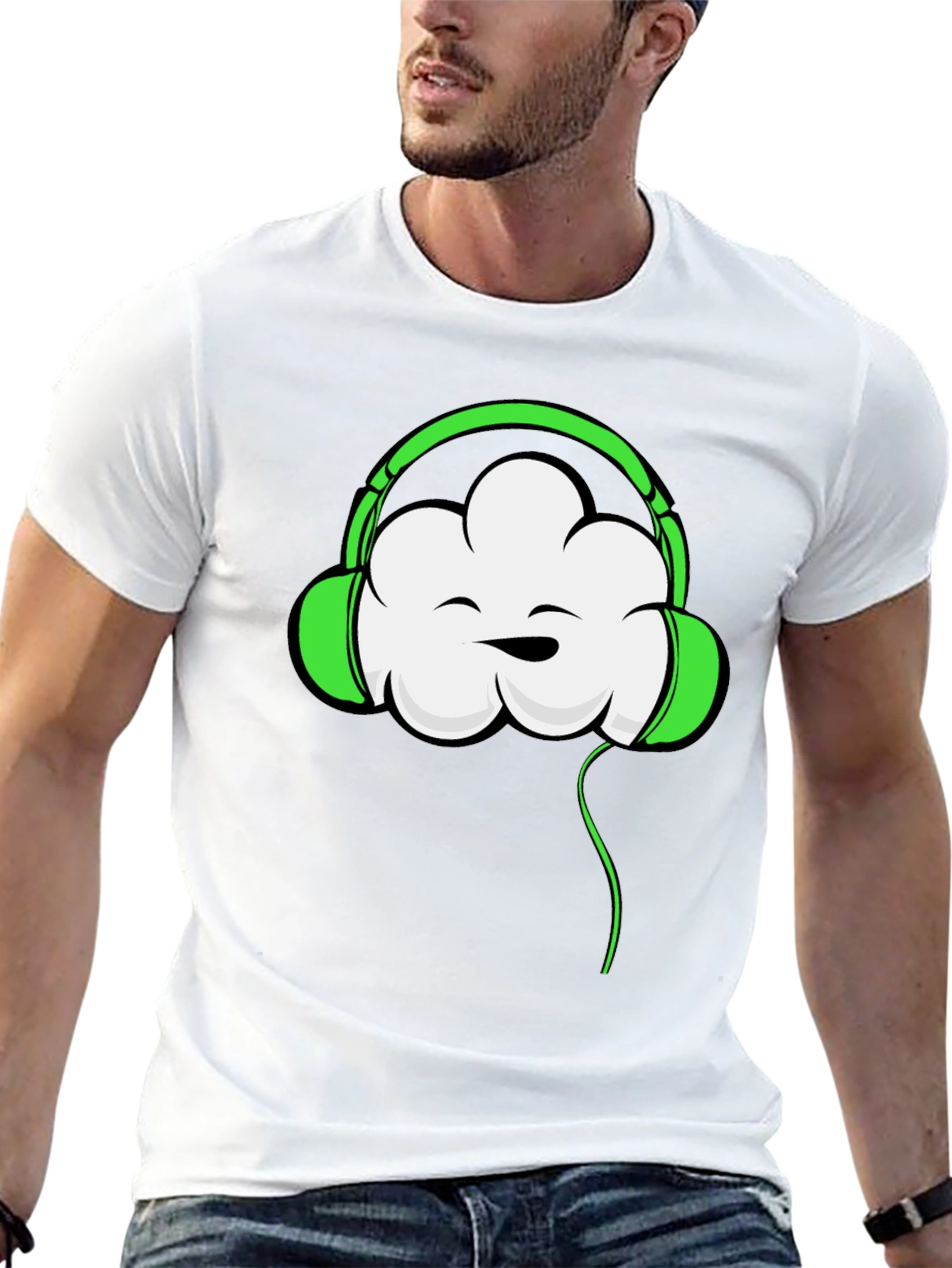 Black Funky Cloud Headphones Graphic T-Shirt view 13
