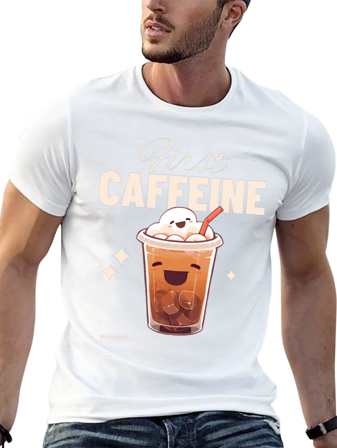 Black First Caffeine Kawaii Iced Coffee T-Shirt view 13