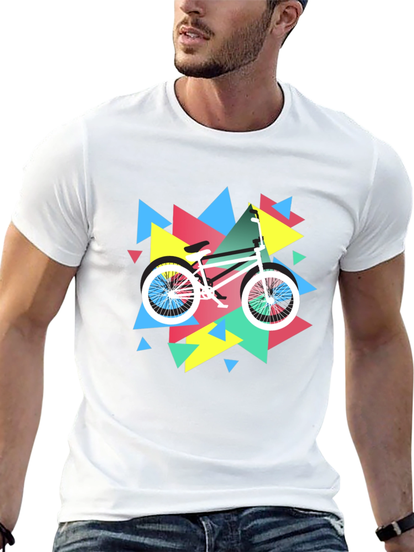 Black Retro Bike Graphic Tee - Black Cotton T-Shirt view 13