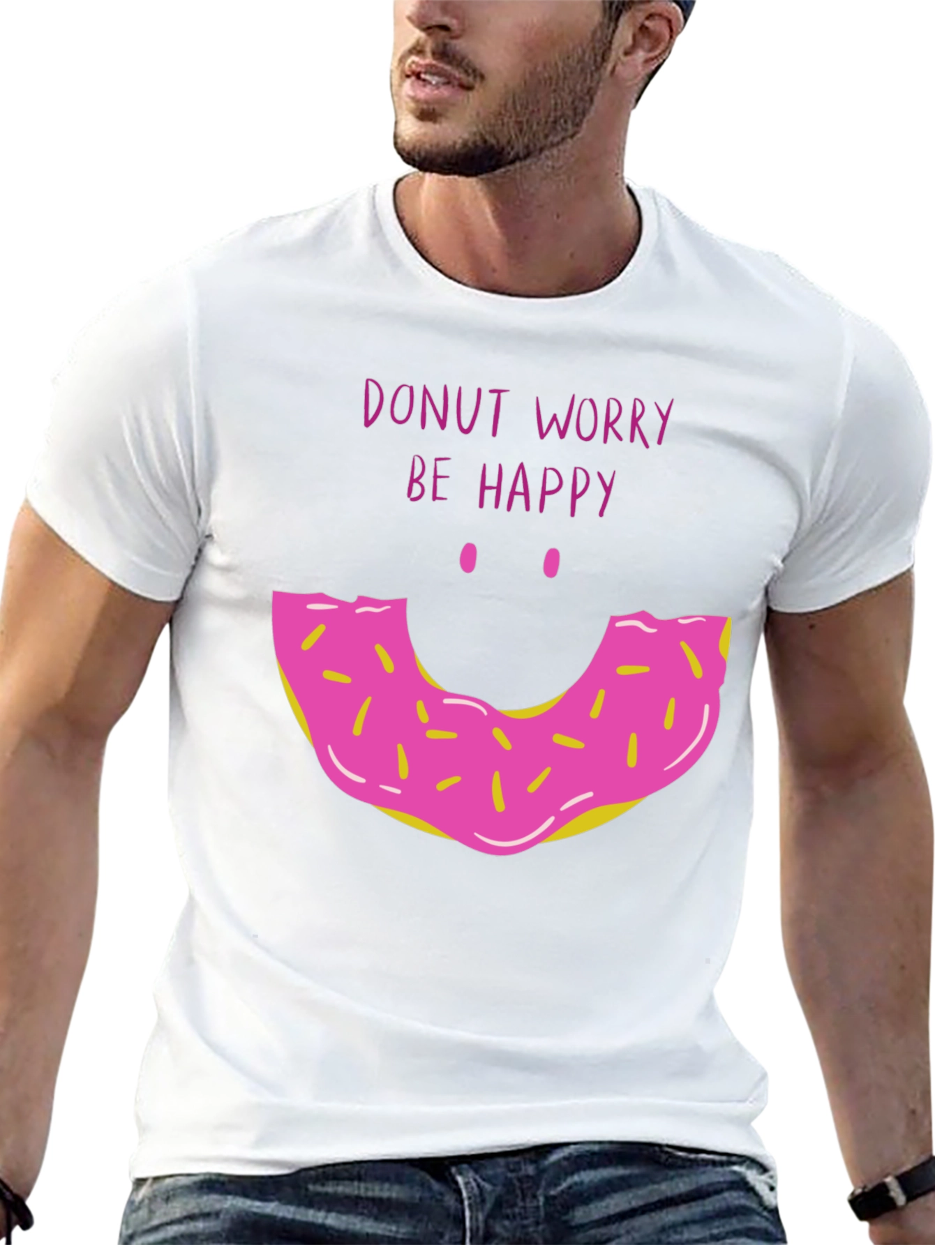 Black Donut Worry Be Happy Graphic T-Shirt view 13