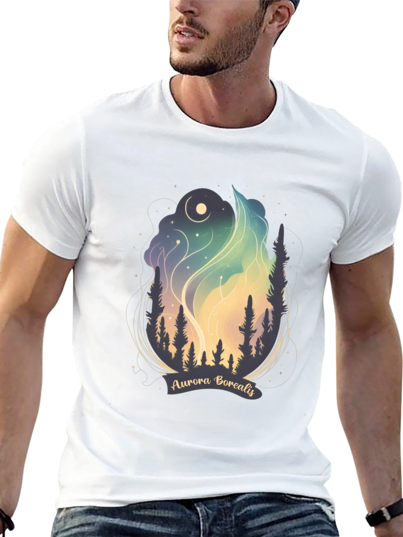 Black Aurora Borealis Graphic Tee - Night Sky T-Shirt view 13