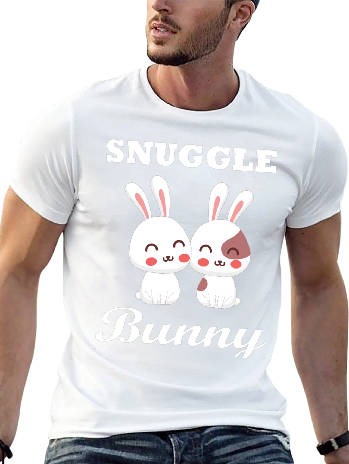 Black Snuggle Bunny Graphic Tee - Cute Couple Rabbits view 13