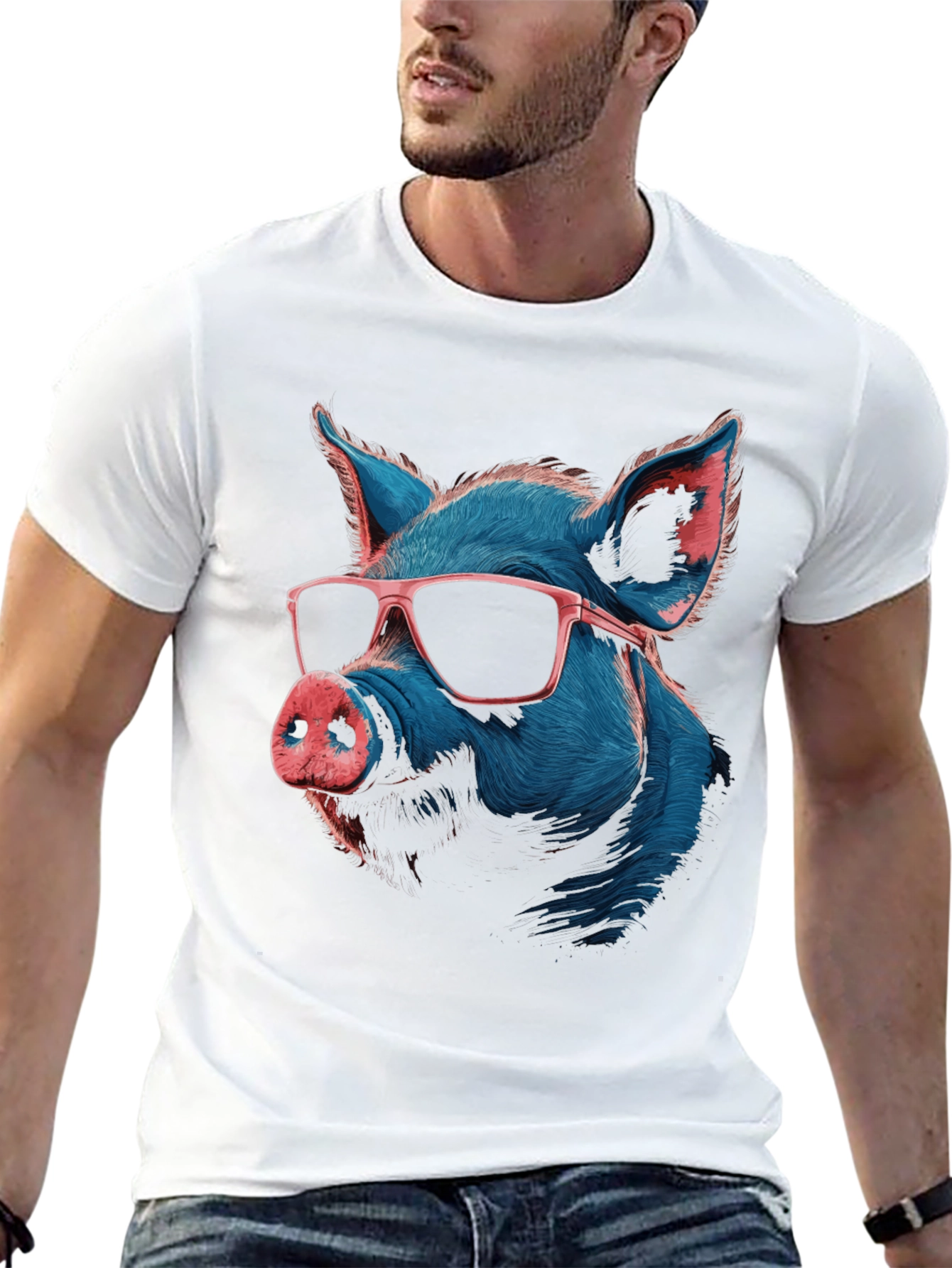 Black Cool Pig Graphic T-Shirt - Quirky Men's Tee view 13