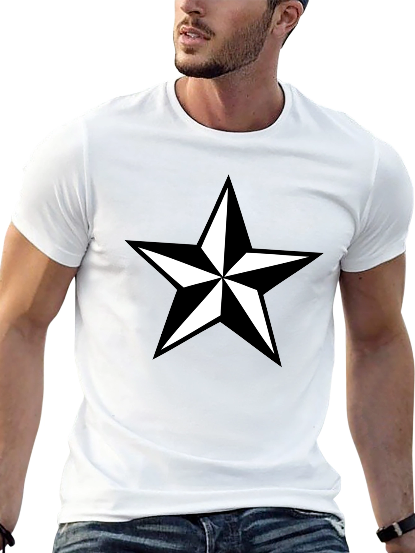 Black Black T-Shirt with White Star Graphic view 13