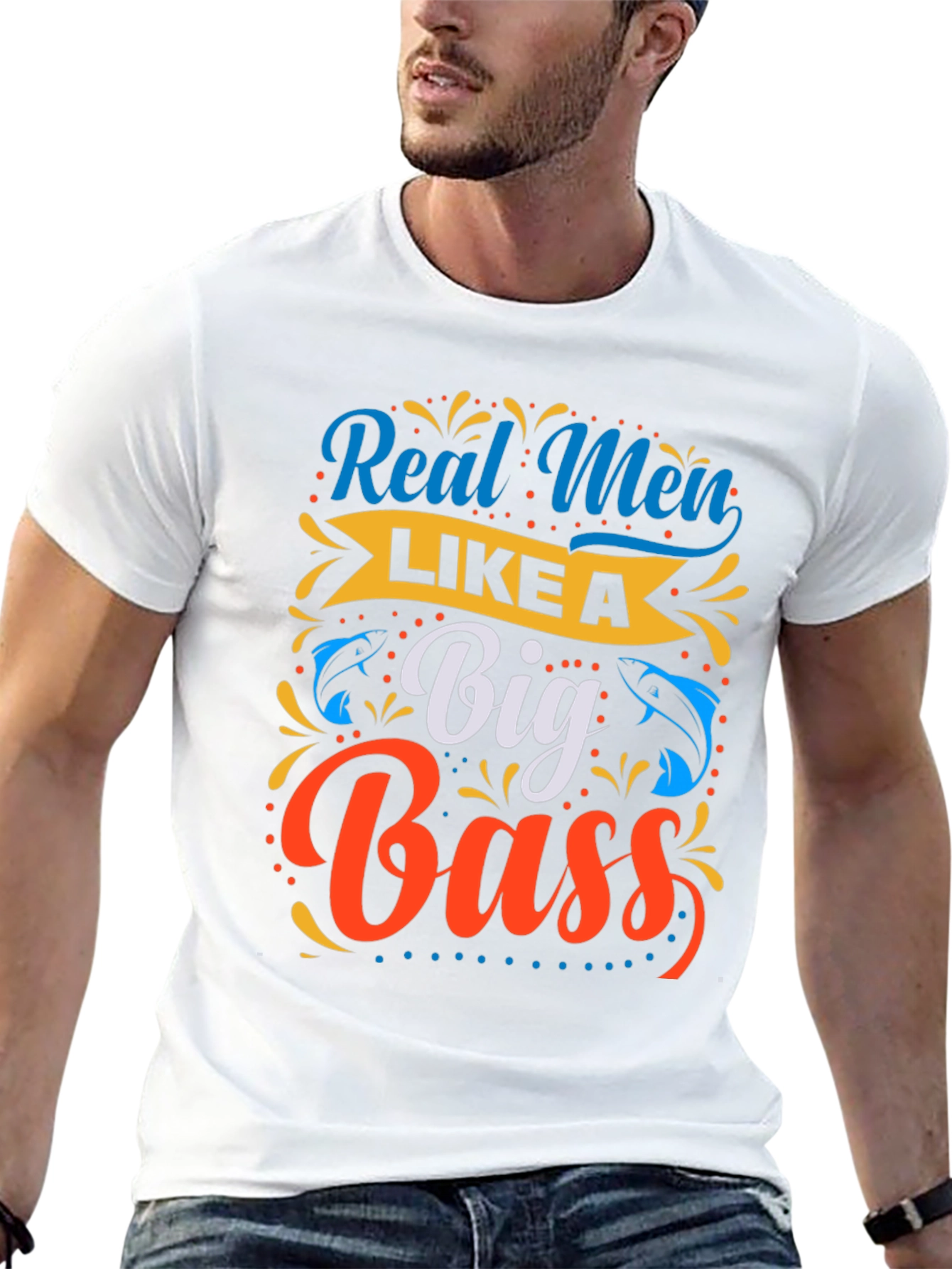 Black Real Men Like a Big Bass Fishing T-Shirt view 13