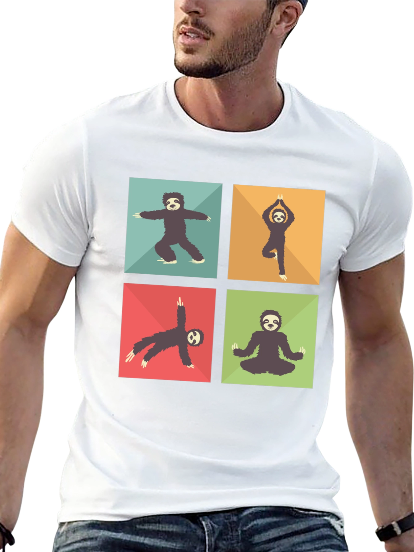 Black Sloth Yoga Poses T-Shirt Black Cotton Blend view 13