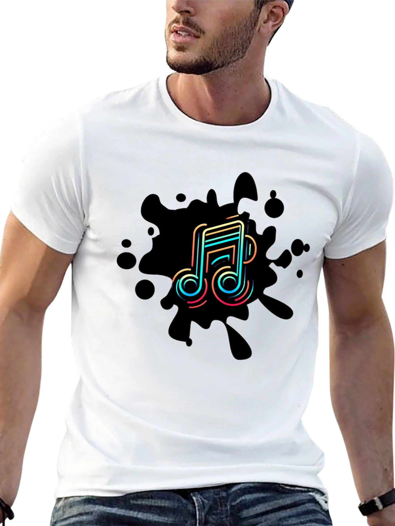 Black Trendy Music Note Graphic Black T-Shirt view 13