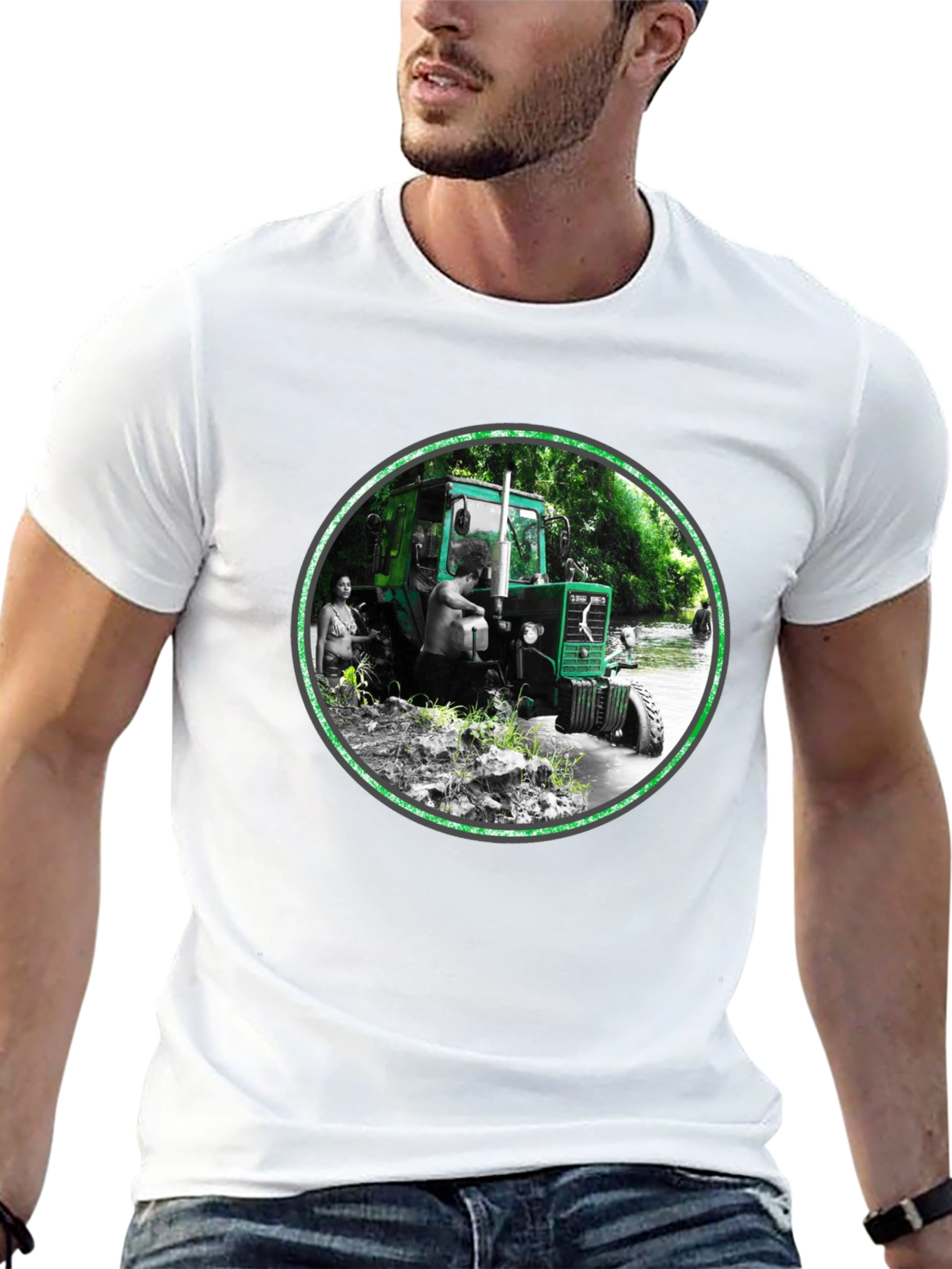 Black Tractor Scene Graphic Tee - Men's Black T-Shirt view 13