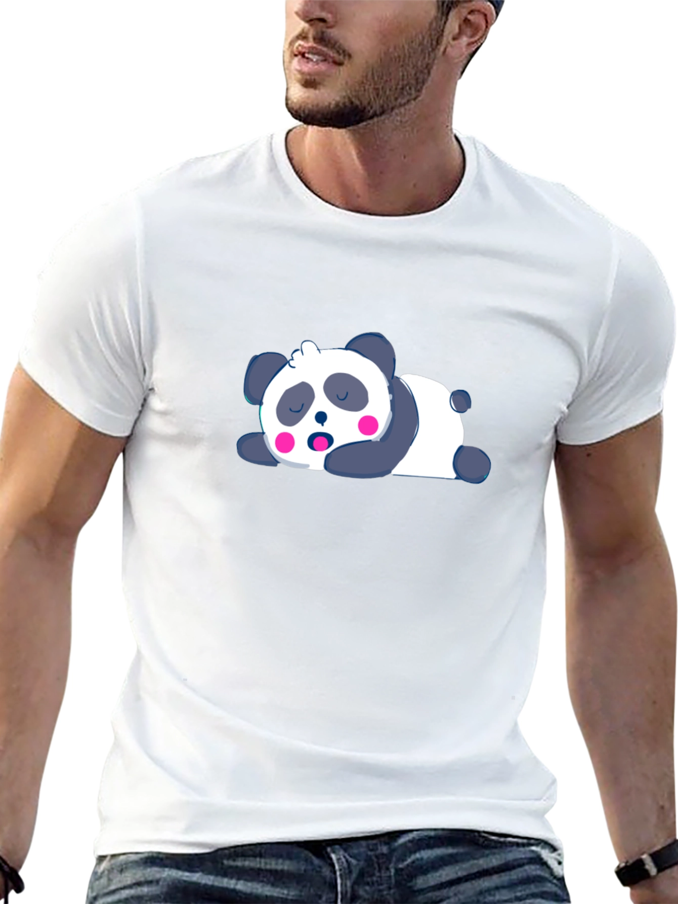 Black Cute Sleeping Panda Black T-Shirt view 13