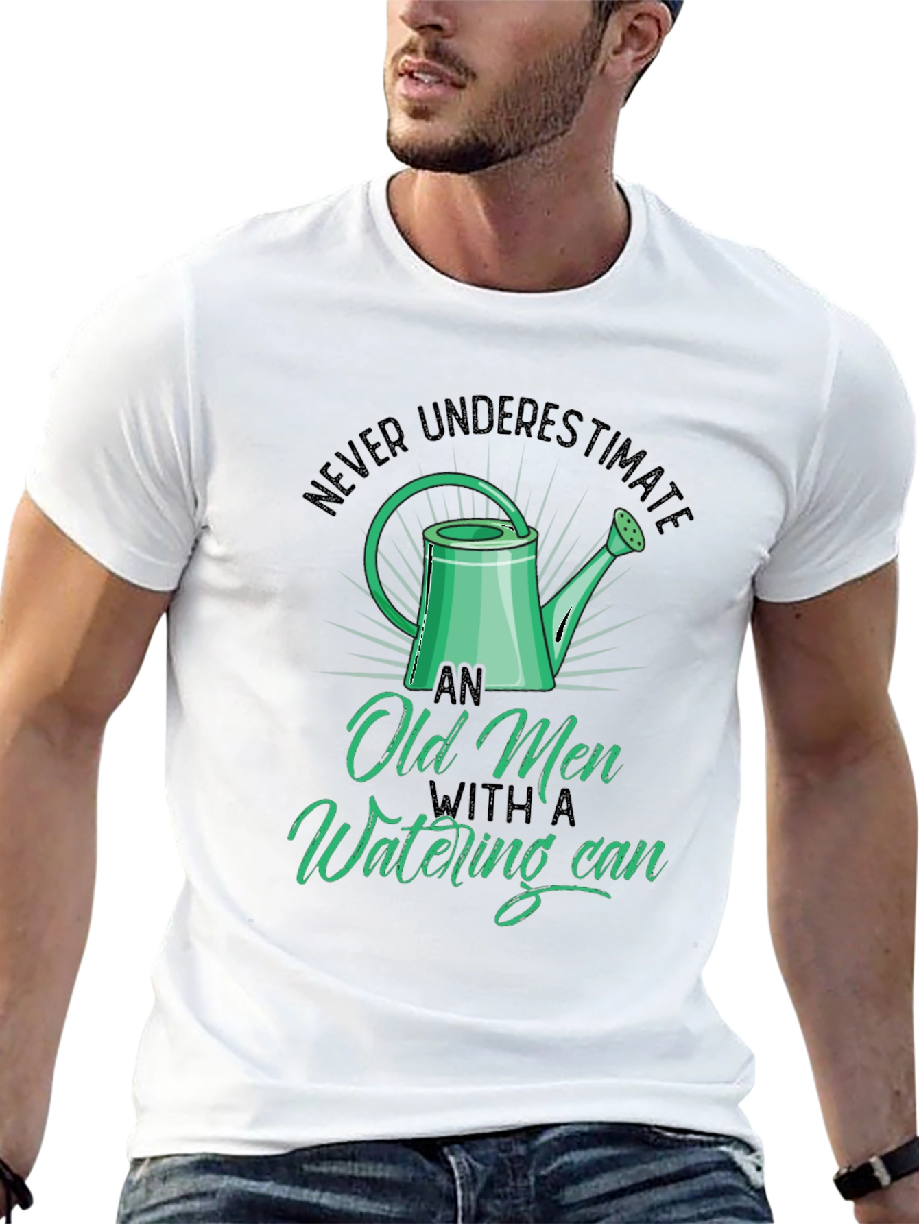 Black Old Men Watering Can T-Shirt - Funny Gardening Tee view 13