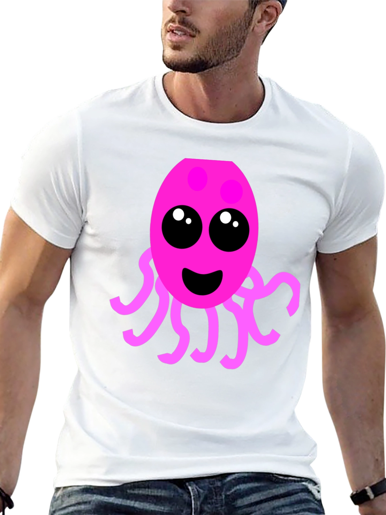 Black Cute Pink Octopus Graphic Tee - Men's Black T-Shirt view 13