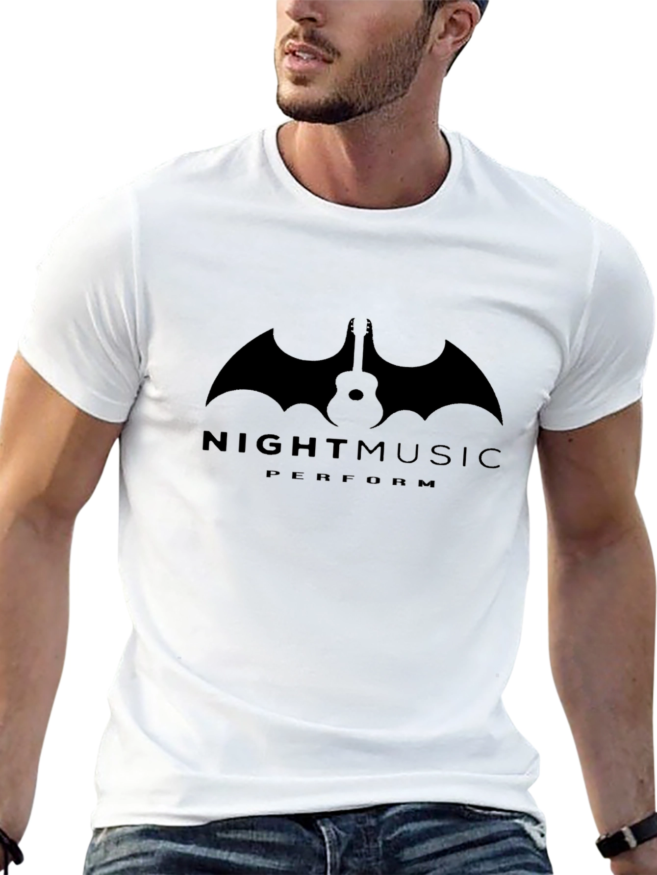 Black Night Music Guitar Bat Graphic T-Shirt view 13