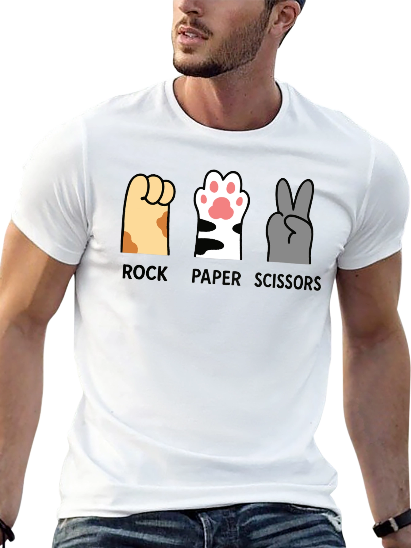 Black Rock Paper Scissors Cat Paws T-Shirt view 13
