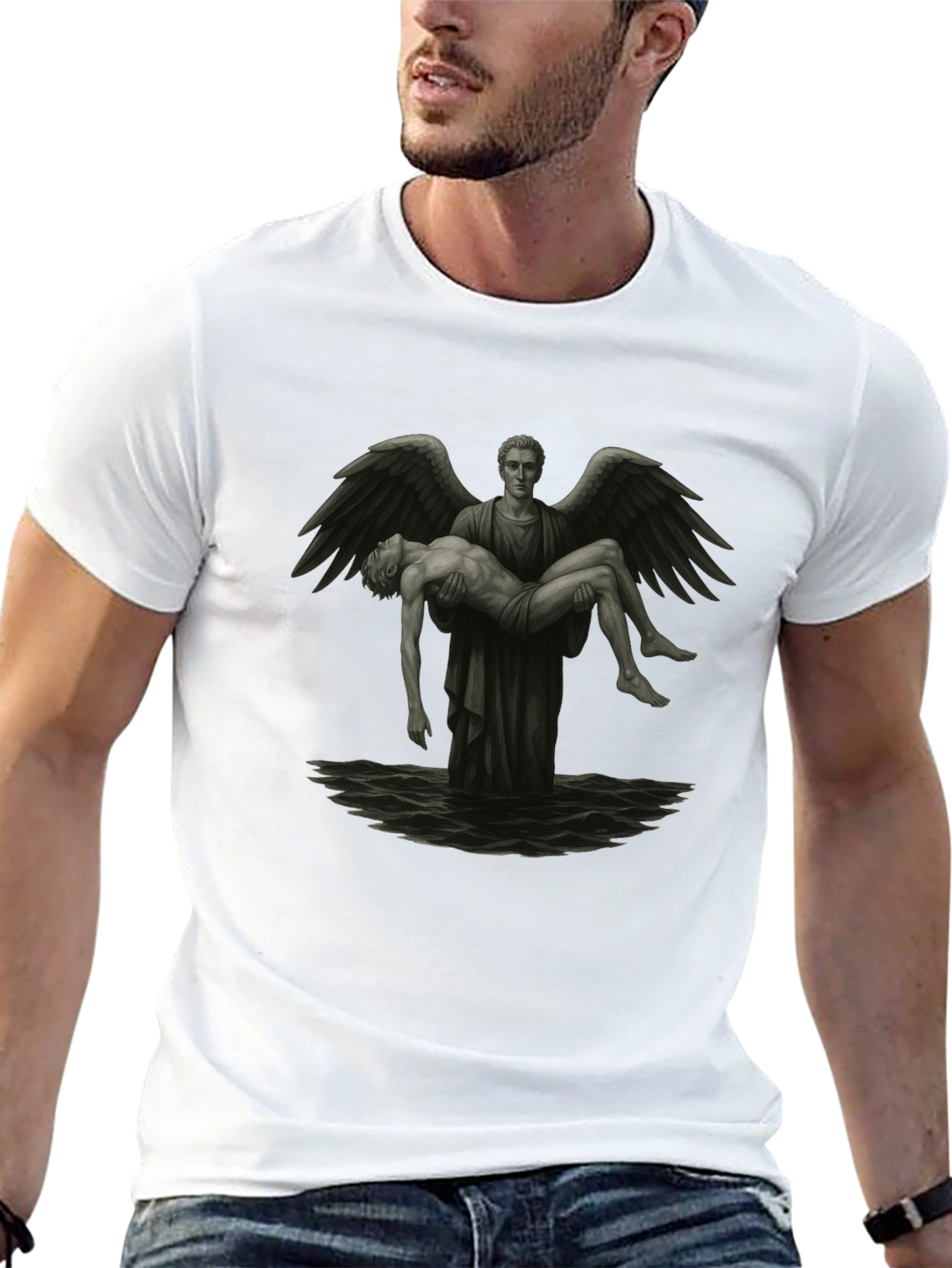 Angel Carrying Man T-Shirt - Black - 13