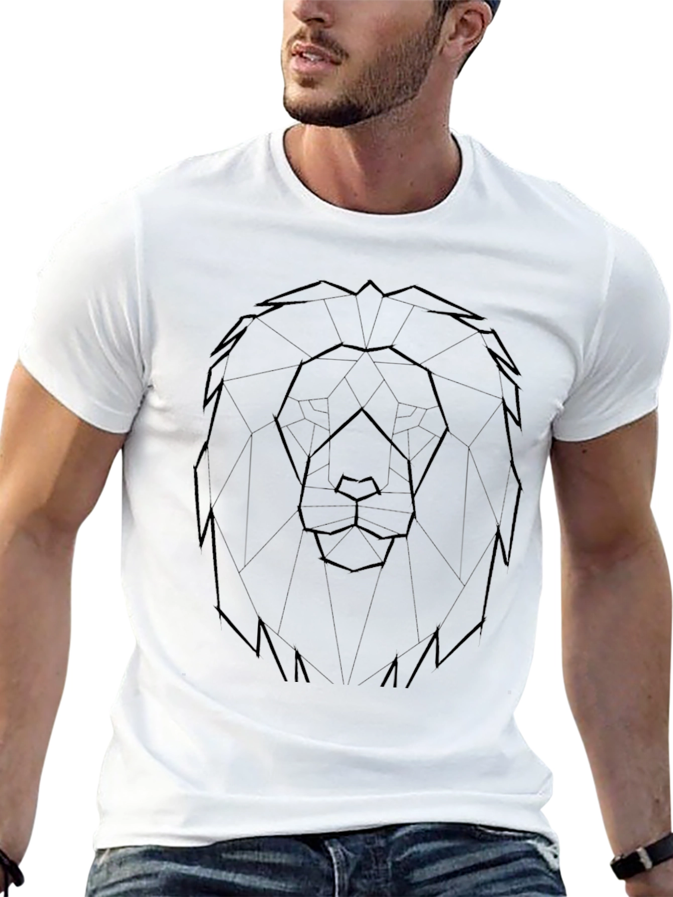 Black Geometric Lion Graphic Tee - Stylish Black T-Shirt view 13