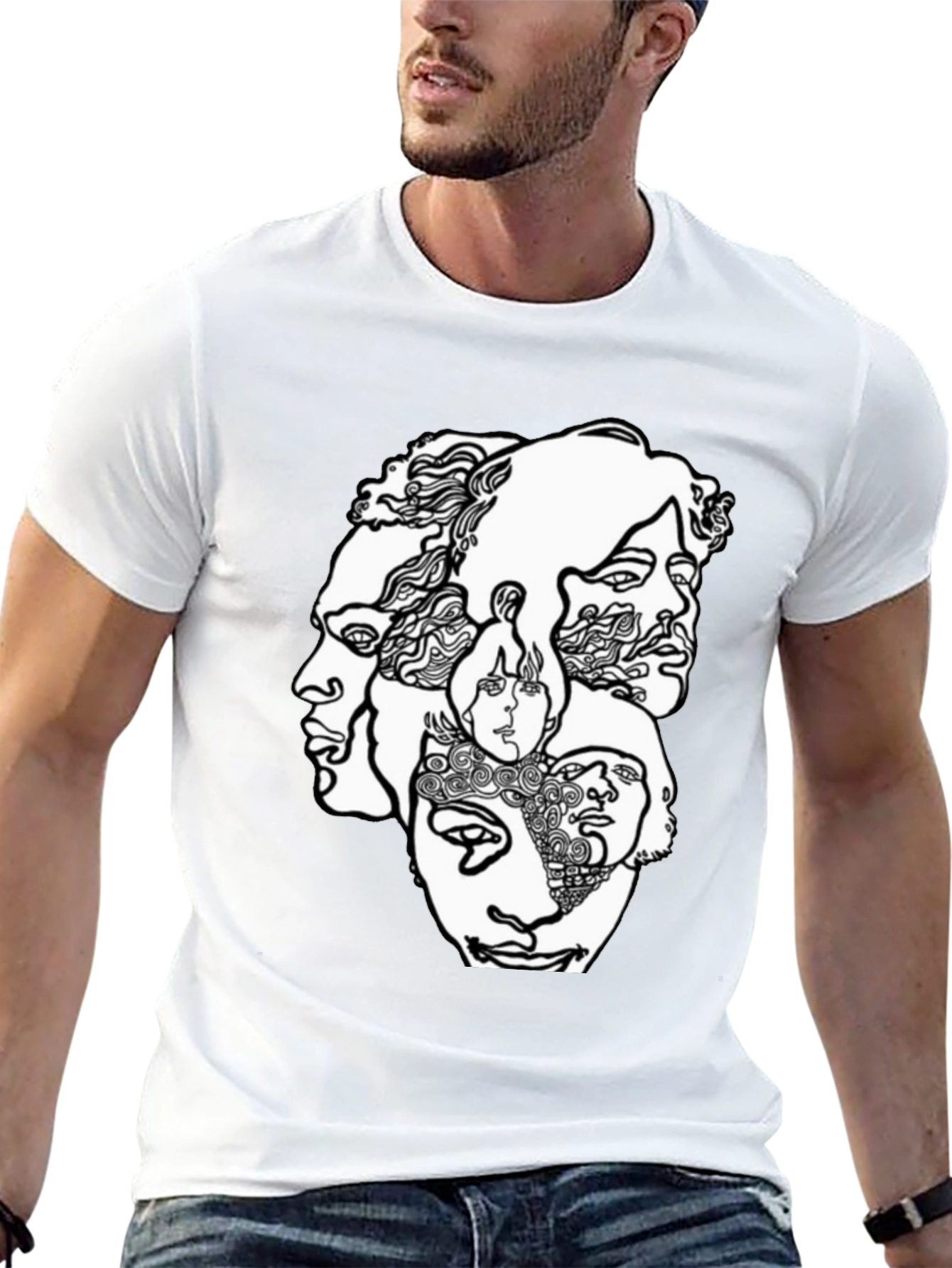 Black Abstract Faces Graphic T-Shirt - Unisex Crew Neck view 13