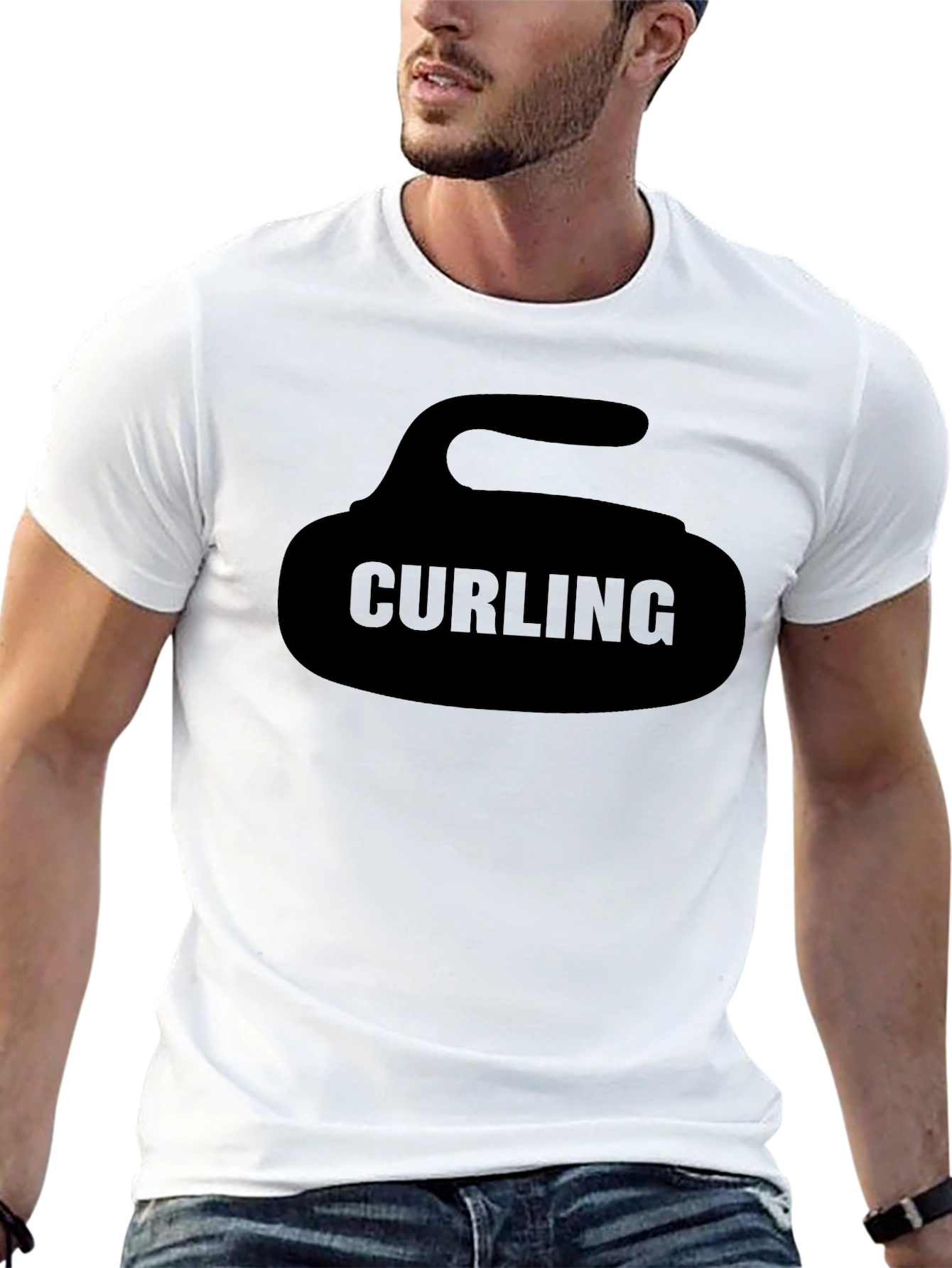 Black Curling Stone Graphic Tee - Black Sportswear Shirt view 13