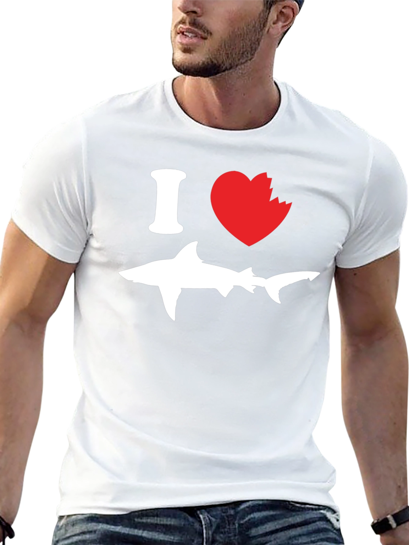 Black I Love Shark T-Shirt - Novelty Graphic Tee view 13