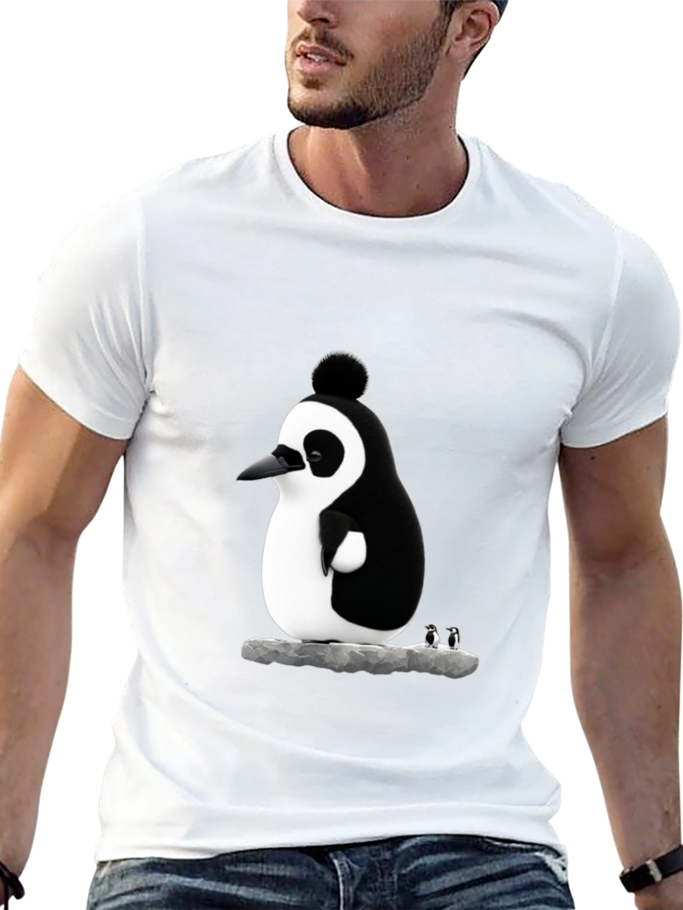 Black Whimsical Penguin Graphic Tee - Black Cotton Blend view 13