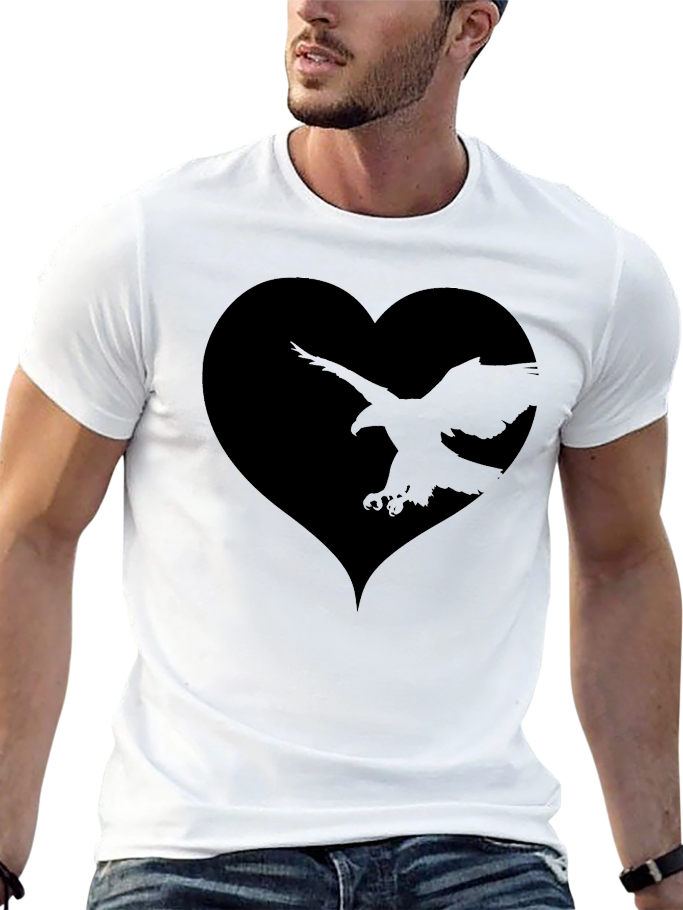 Black Black Eagle Heart Graphic Tee - Men's Stylish T-Shirt view 13